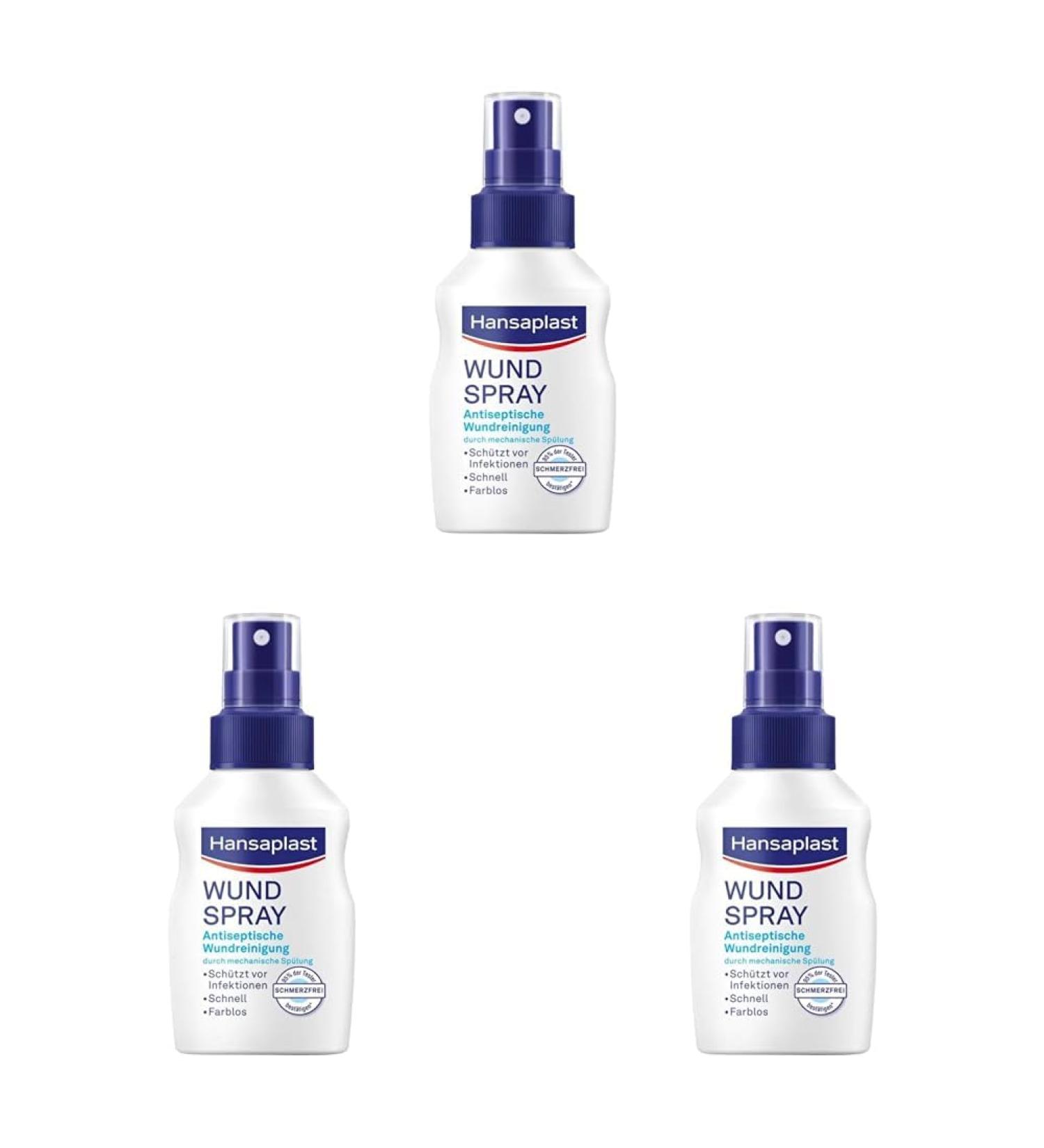 Hansaplast Wundspray (50 ml) for antiseptic wound cleaning by mechanical rinsing spray protects against wound infections colorless and particularly skin -friendly (pack with 3)