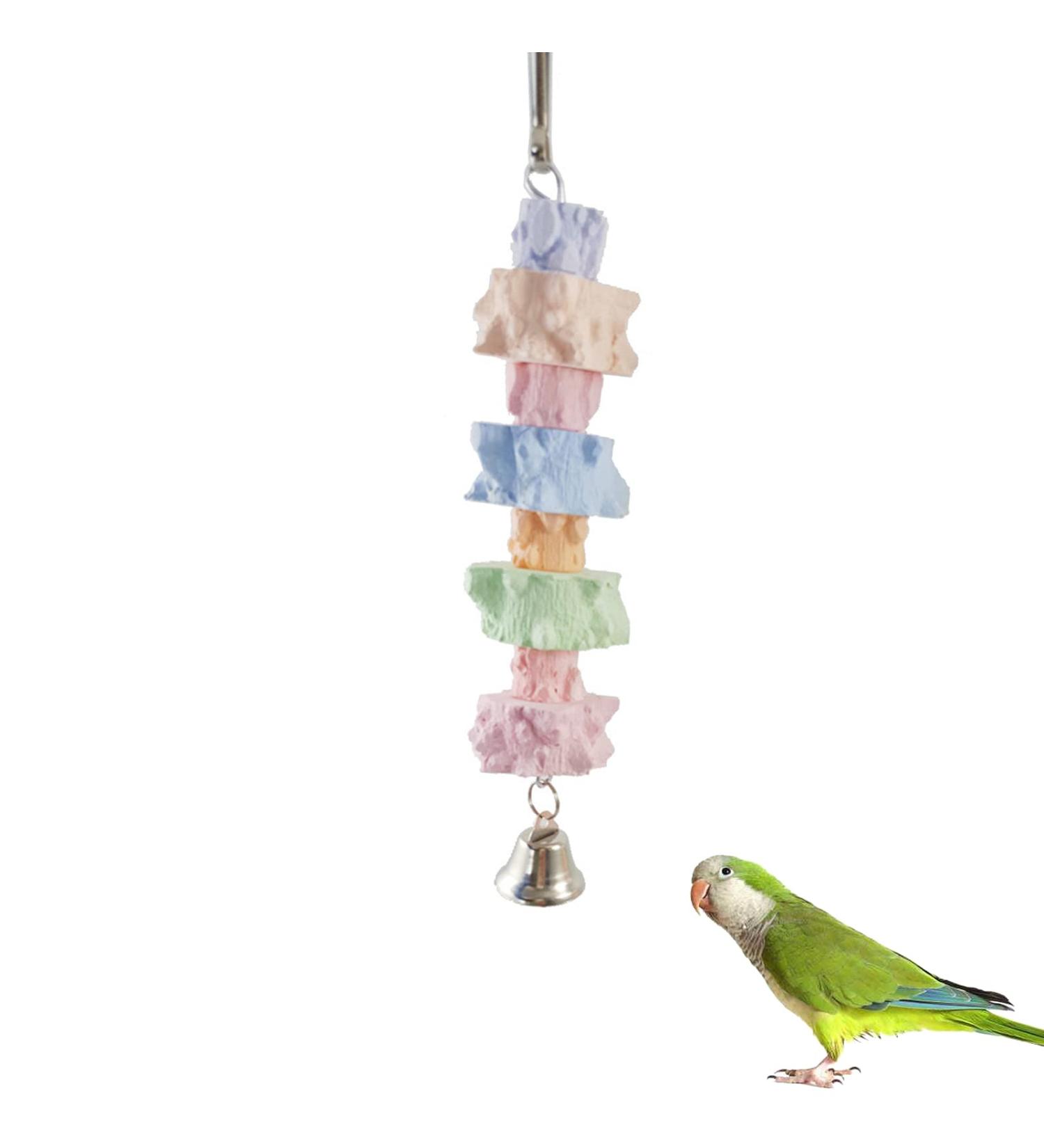 Colorful Bird Chew Toy with Bell for Parrots - Beak Grinding Stones and Training Toy for Cockatiels, Budgies, Parakeets & Lovebirds - Buy Online on GoSupps.com