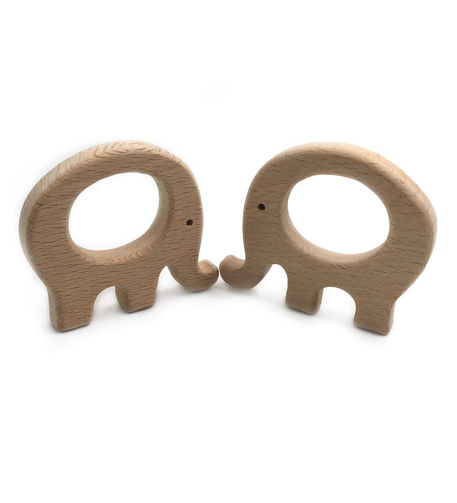 Wendysun 2pcs Elephant Shape Cartoon Wood Teether Set - Natural Beech Teething Toy for Babies - Buy Online on GoSupps.com