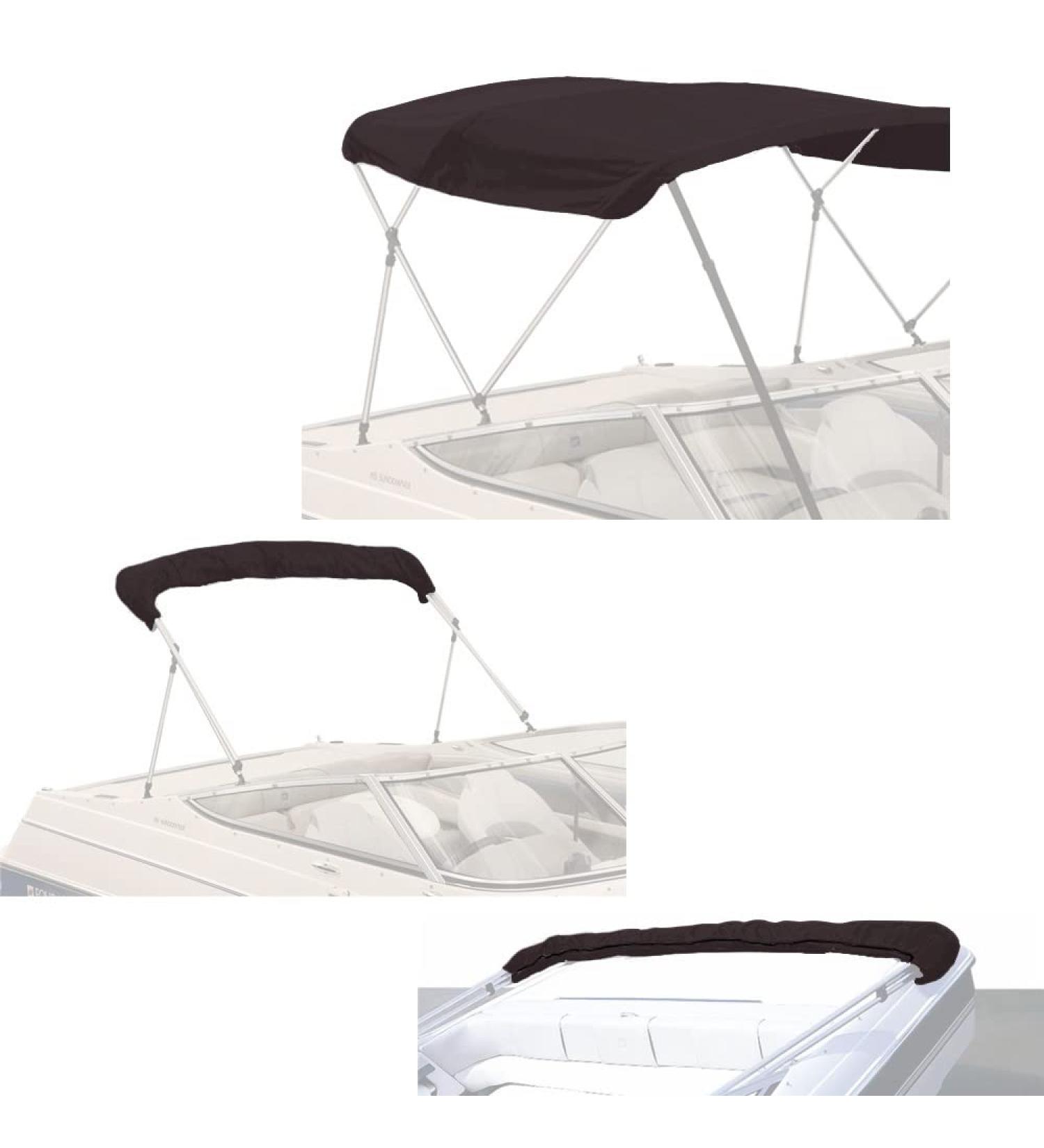 SavvyCraft 4 Bow Bimini Top Replacement Cover - Durable Marine Grade Canvas - 9 Color Options - 8ft or 10ft Long - Easy Install Zipper Sleeves - Boat Canopy Sun Shade - Black Canvas Only - 97-103W - Buy Online on GoSupps.com