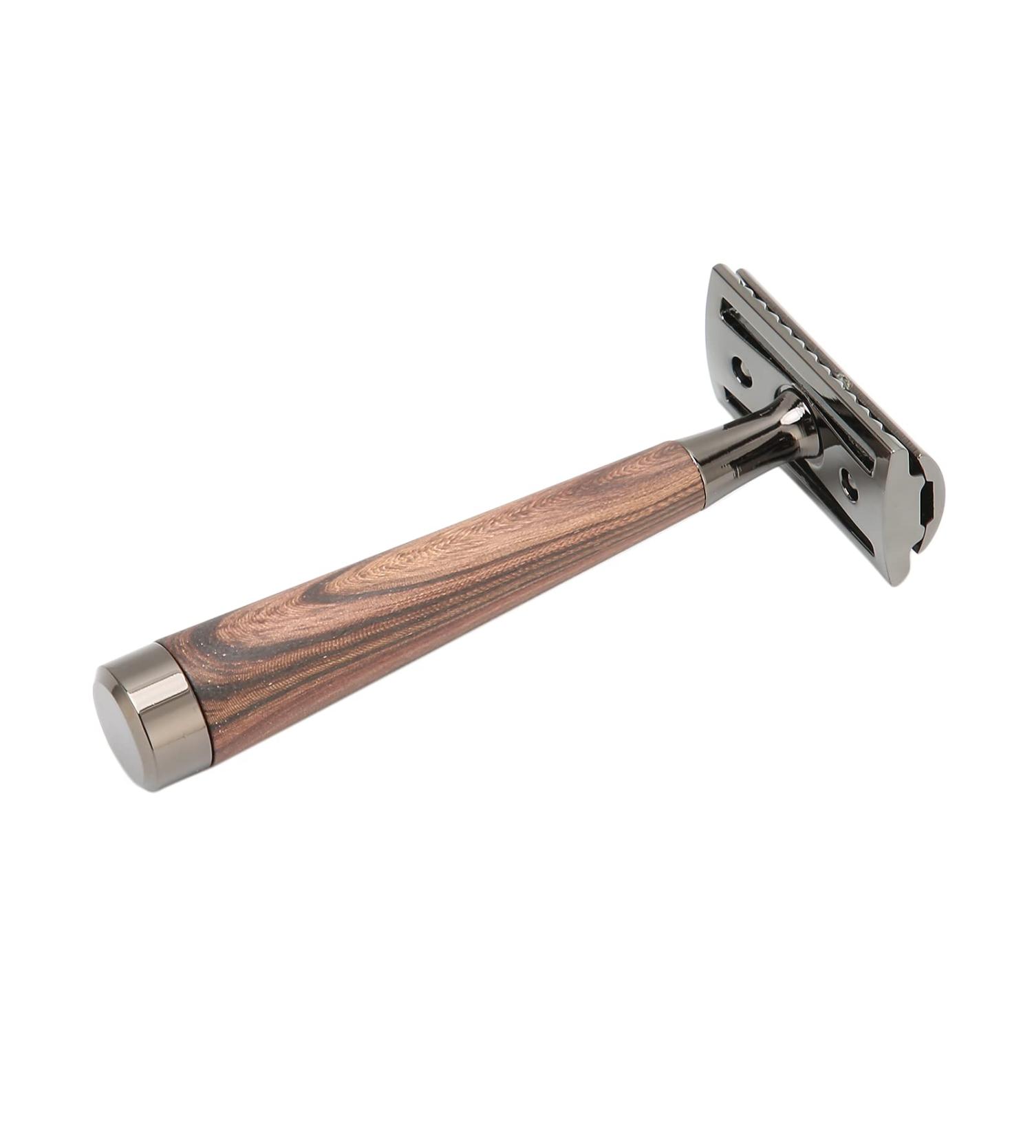 Double Edge Razor - Wood Grain Design Washable Anti-Slip Handle - Perfect for Home & Travel | International Shipping Available - Buy Online on GoSupps.com
