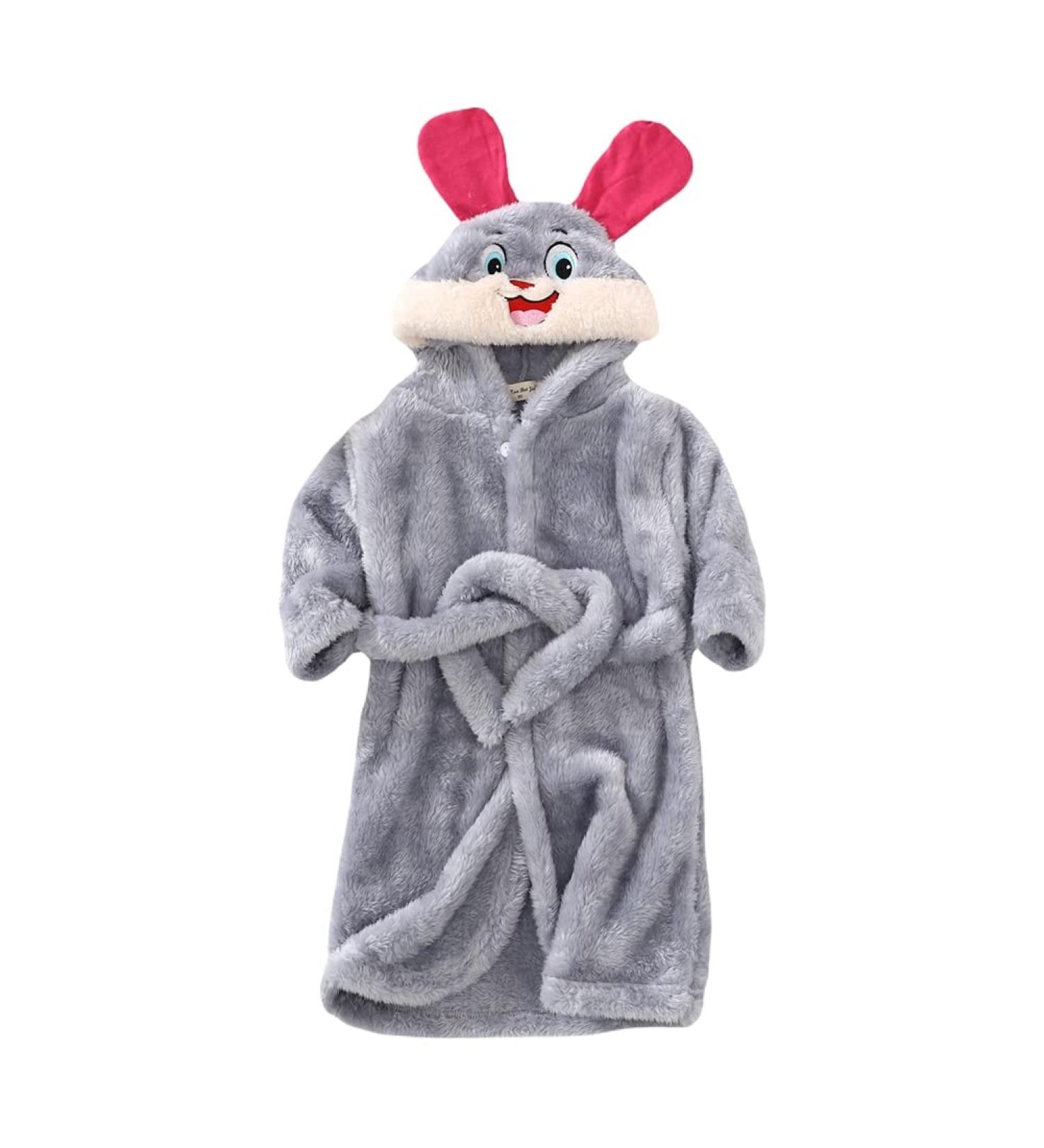 Miyanuby Baby Boys & Girls Flannel Bathrobe - Soft Animal Hoodie Nightwear for 2-3 Years Perfect Gift - Gray Rabbit Design - Buy Online on GoSupps.com