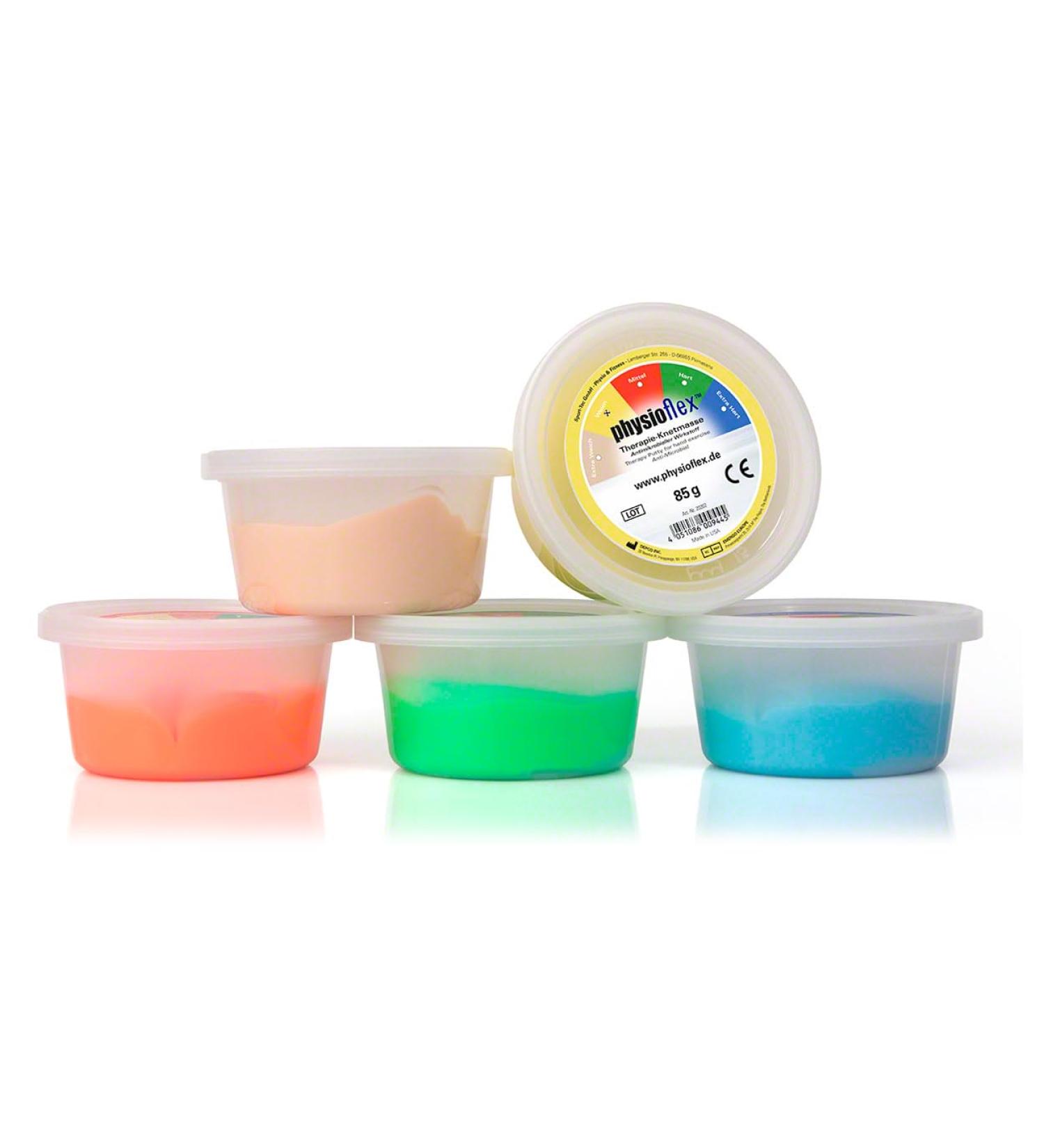 Physioflex Therapy Modelling Clay Set - 85g Variety Pack: Extra Soft Soft Medium Hard & Extra Hard - Ideal for Rehabilitation & Therapeutic Use | International Shipping Available - Buy Online on GoSupps.com
