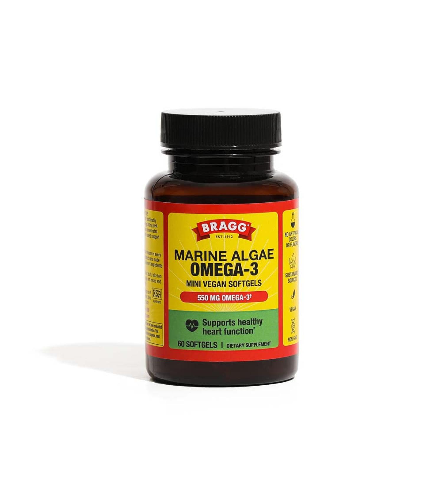 Bragg Vegan Omega 3 Supplement - Sustainably Sourced Algae for Brain Eye & Heart Health - Non-GMO EPA & DHA - 60 Softgels - Buy Online on GoSupps.com