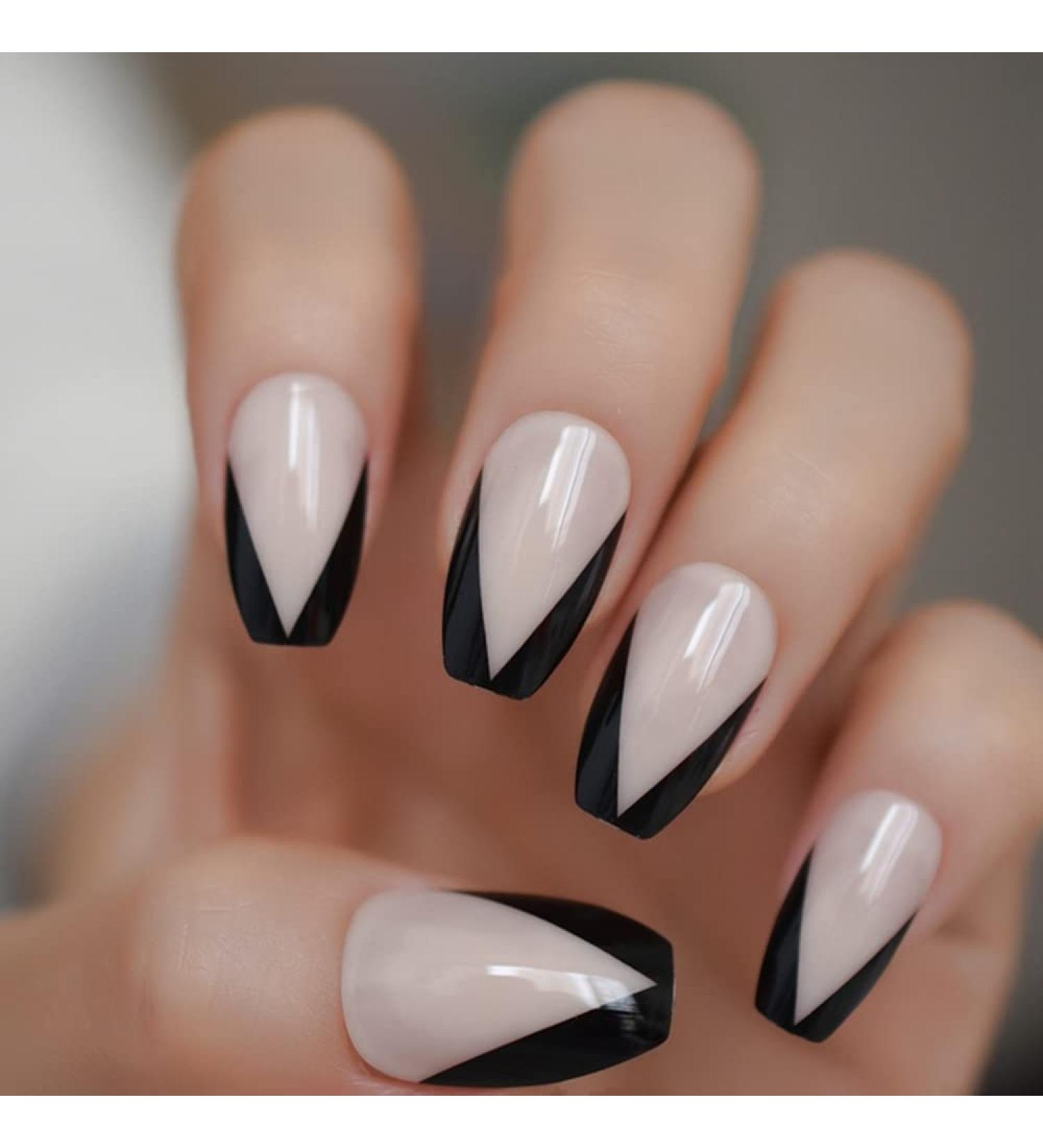 HJKOGH Holo Glitter Pink Nude French Ballerina Coffin False Nails Gradient Natural Press On Fake Nails Tips Daily Office Finger Wear (Color : F) - Buy Online on GoSupps.com