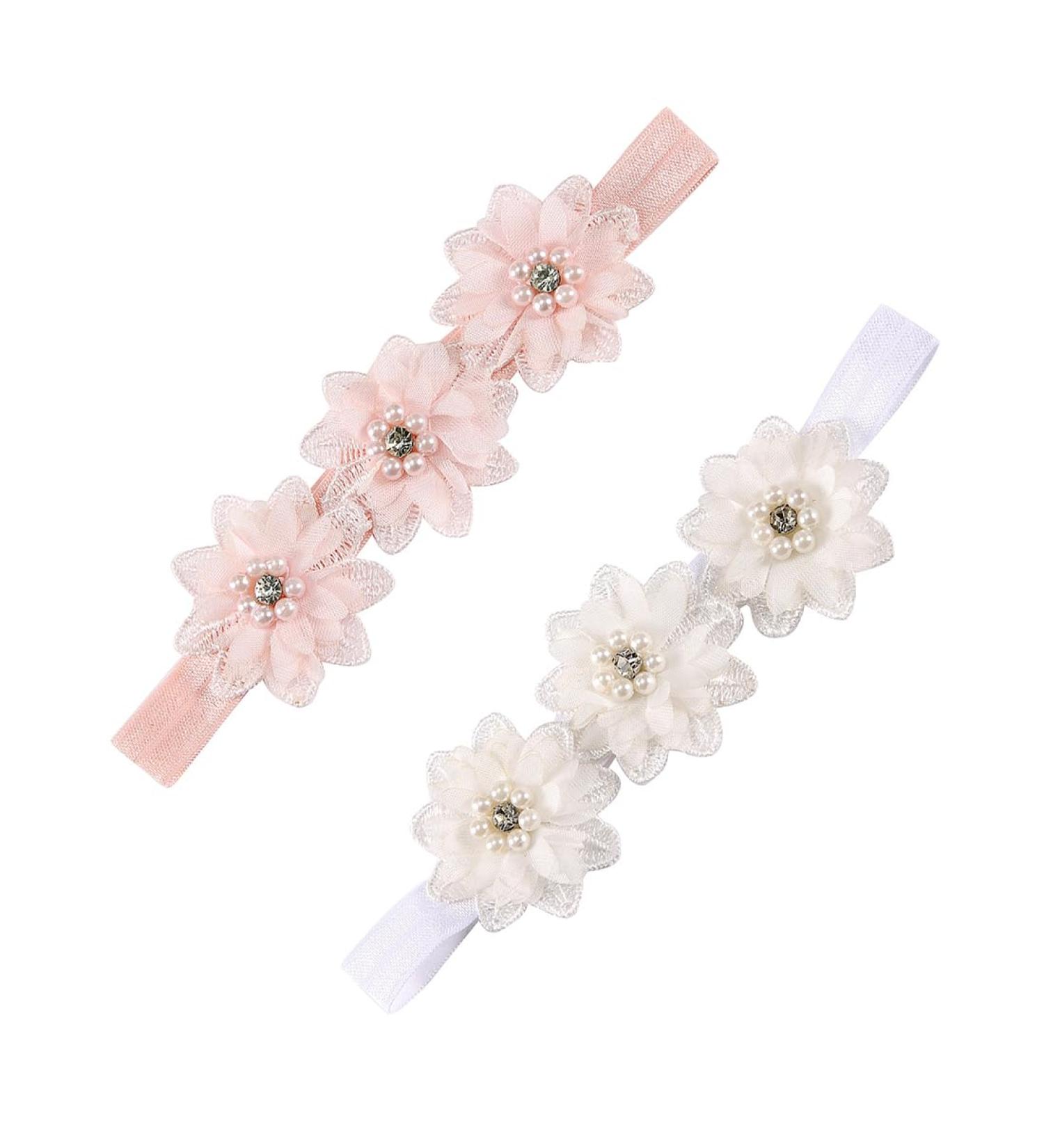 TSUWNO Baby Flower Headbands - 2 Pcs Hairbands for Girls Perfect for Baptism & Special Occasions - Buy Online on GoSupps.com