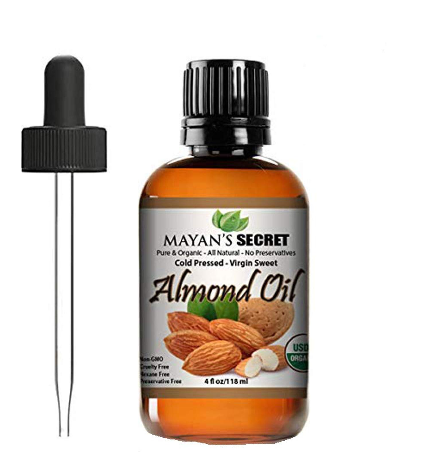 Mayan's Secret 100% Organic Sweet Almond Oil - Cold Pressed Pure Essential Oil for Skin Hair & Face (4 fl. oz.) - Best for Natural Beauty - Buy Online on GoSupps.com