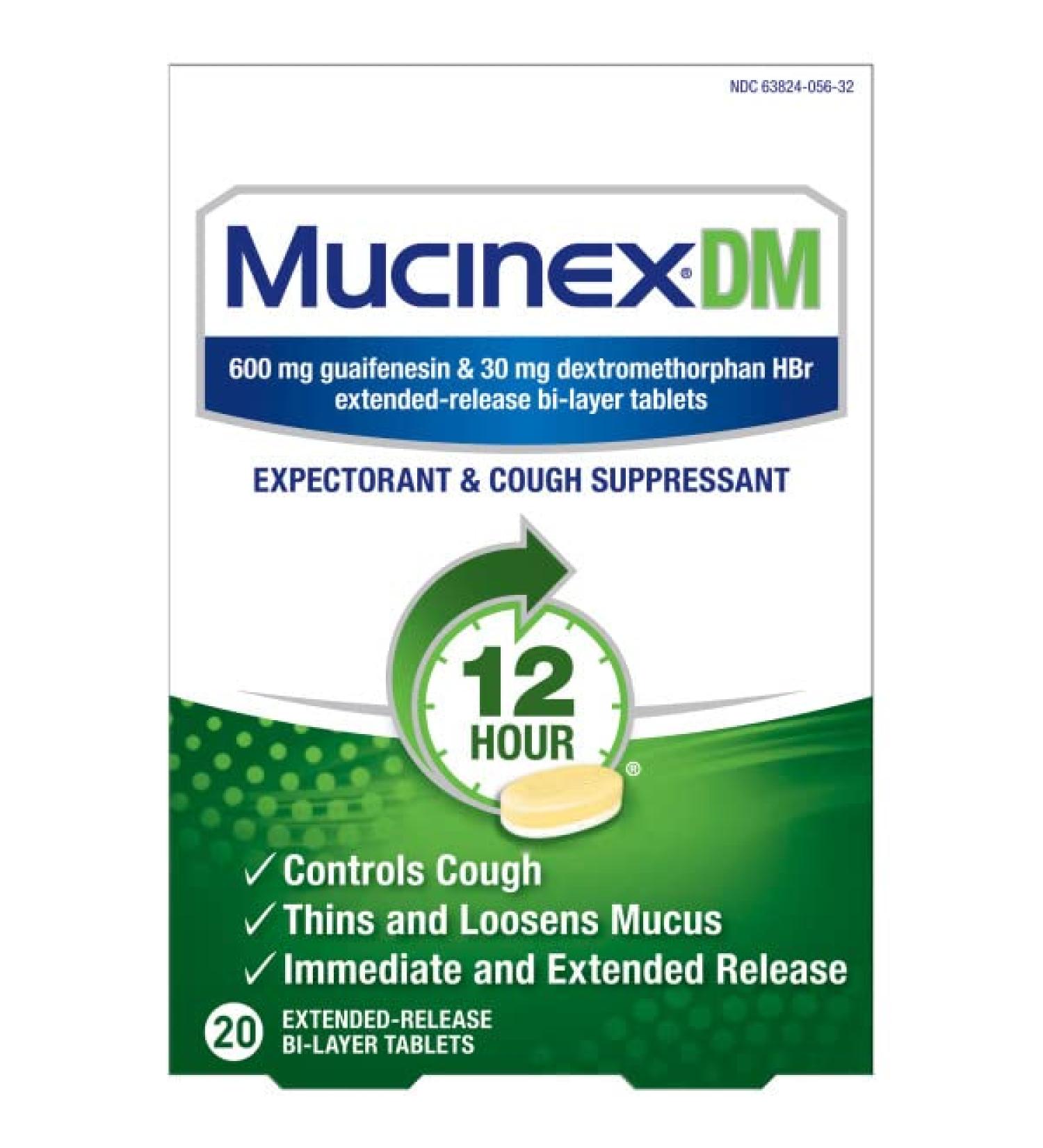 Mucinex DM 12 Hour Relief Tablets 20ct - Pack of 3 | Controls Cough, Thins Mucus, and Eases Chest Congestion - Buy Online on GoSupps.com