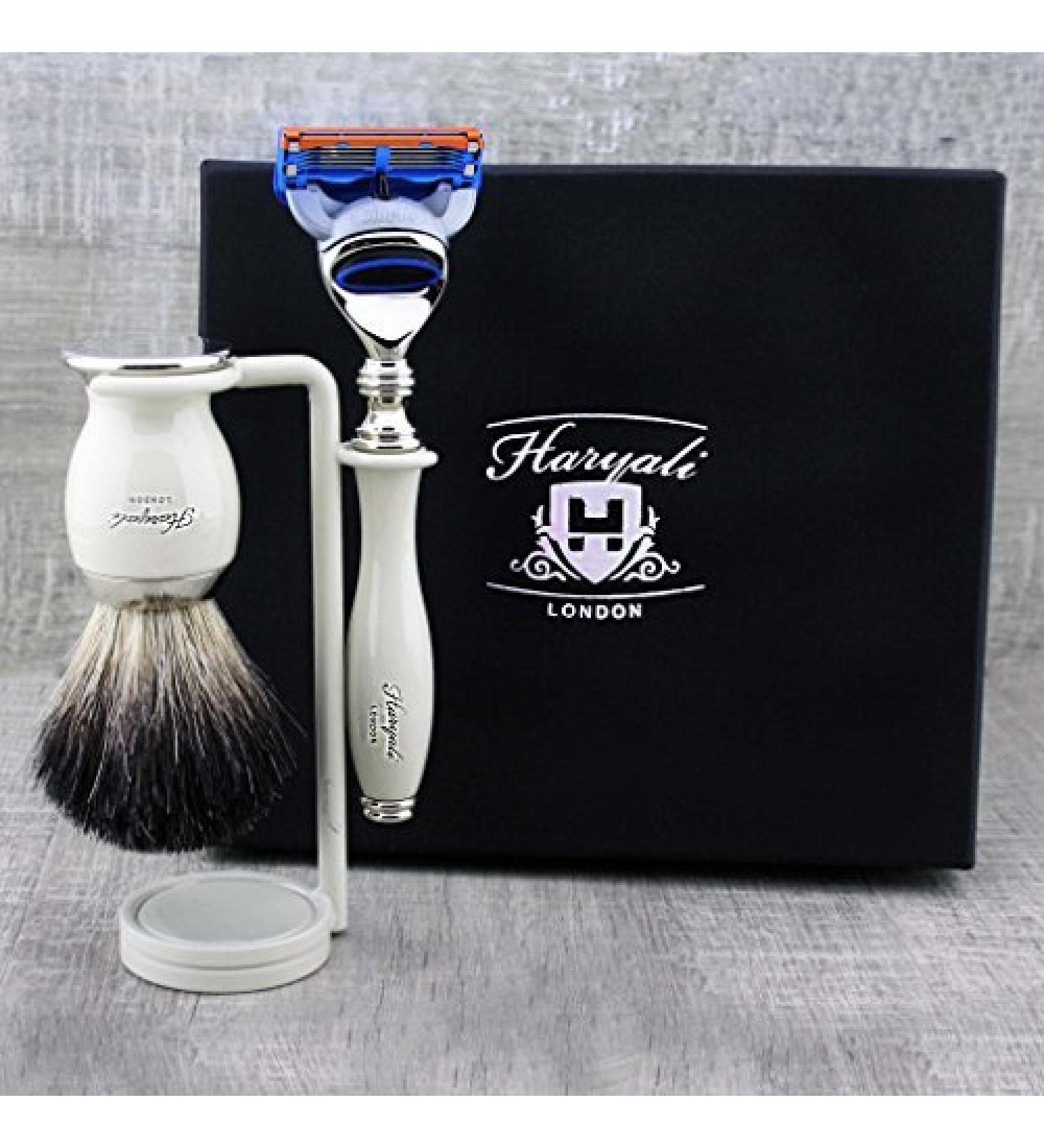 3 Pc Men's Shaving Kit | 5 Edge Razor Black Badger Hair Brush & Stand | Perfect Grooming Set for Men - Buy Online on GoSupps.com