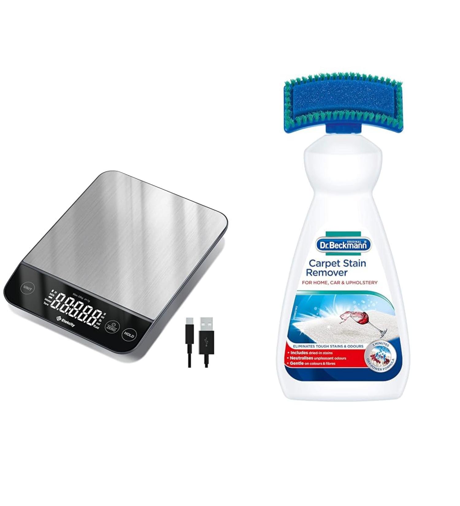 Etekcity 10kg Digital Kitchen Scales Waterproof USB Rechargeable Food Scales with LED Display & Dr. Beckmann Carpet Stain Remover | Removes New and Dried-in Stains | Includes Applicator Brush - Buy Online on GoSupps.com