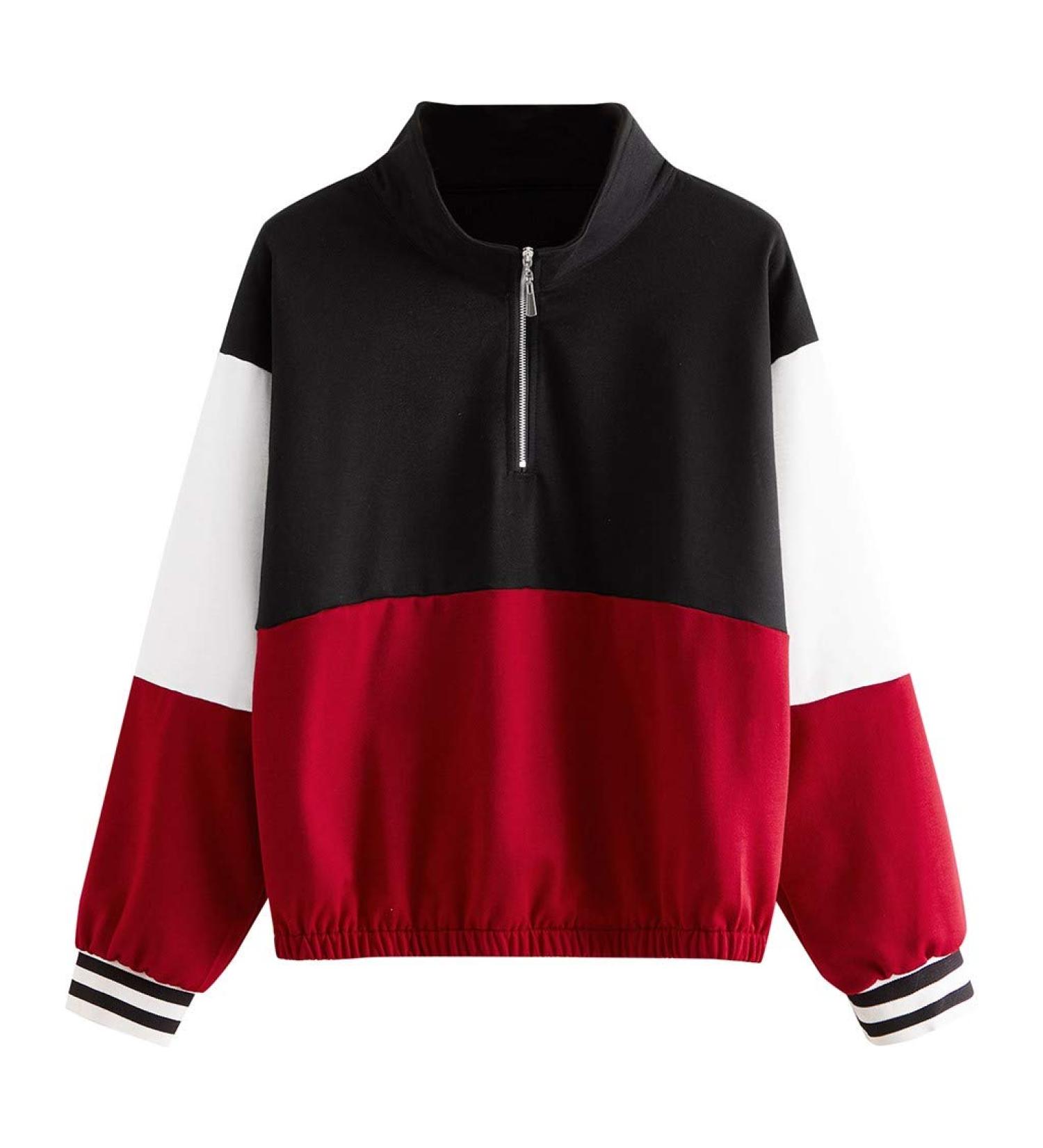 Bigfanshu Womens Tops Long Sleeve Zip Front Half Placket Cut and Sew Sweatshirt Pullover Hoodie Black - Buy Online on GoSupps.com