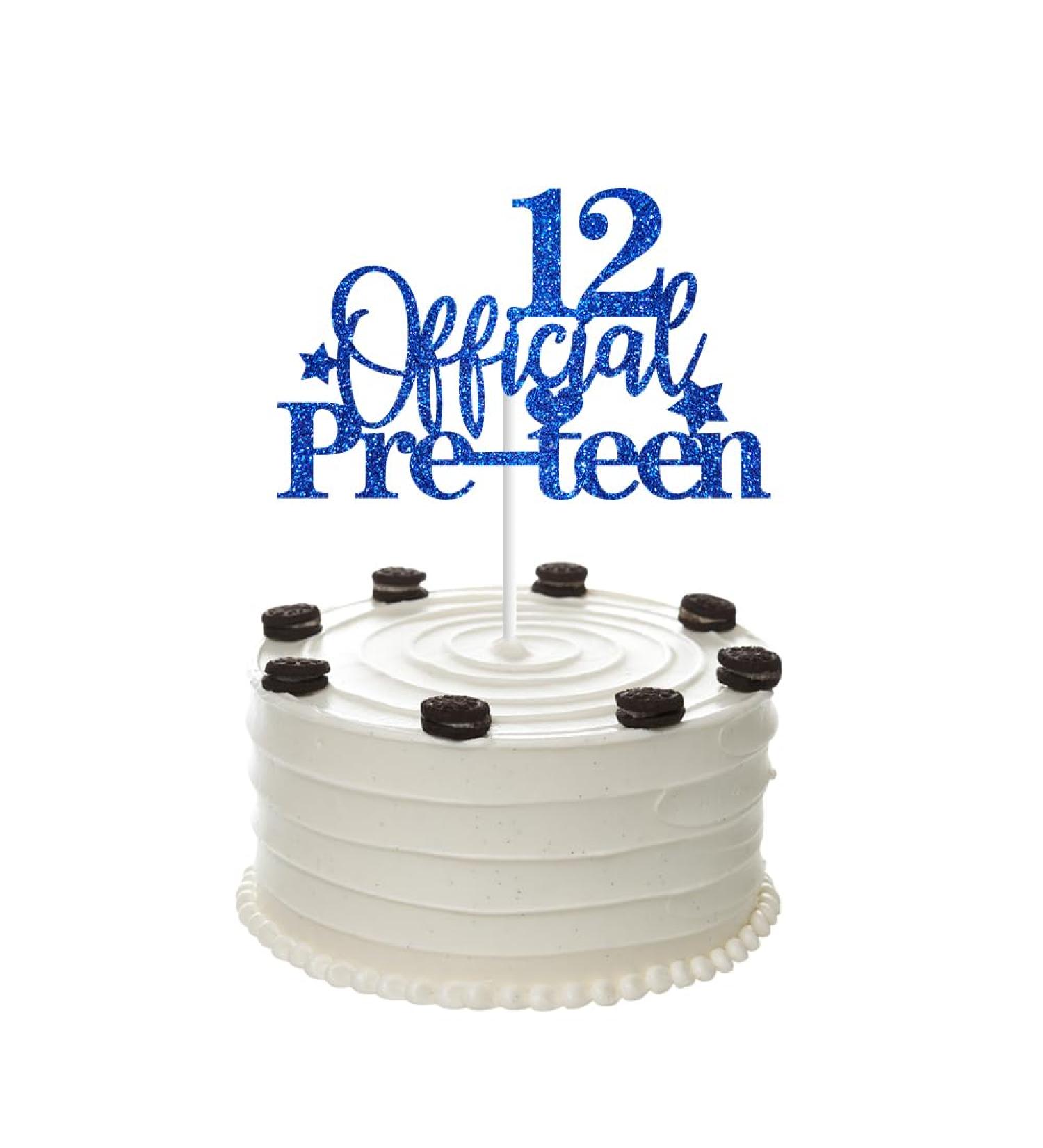 12th Birthday Cake Topper Blue Glittery 12 Official Pre-Teen Cake Topper for Boys Girls 12 Years Old Birthday Party Decorations