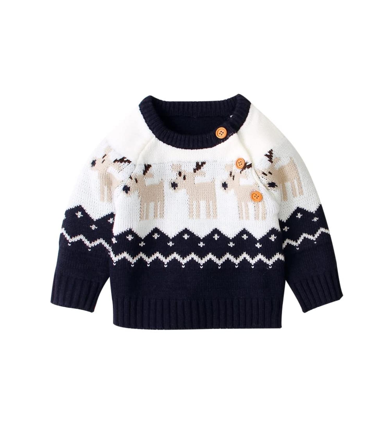 ESHOO Baby Boys Girls Christmas Deer Print Knitwear Pullover Sweater Boys Girls Xmas Jumper 18-24 Months Blue