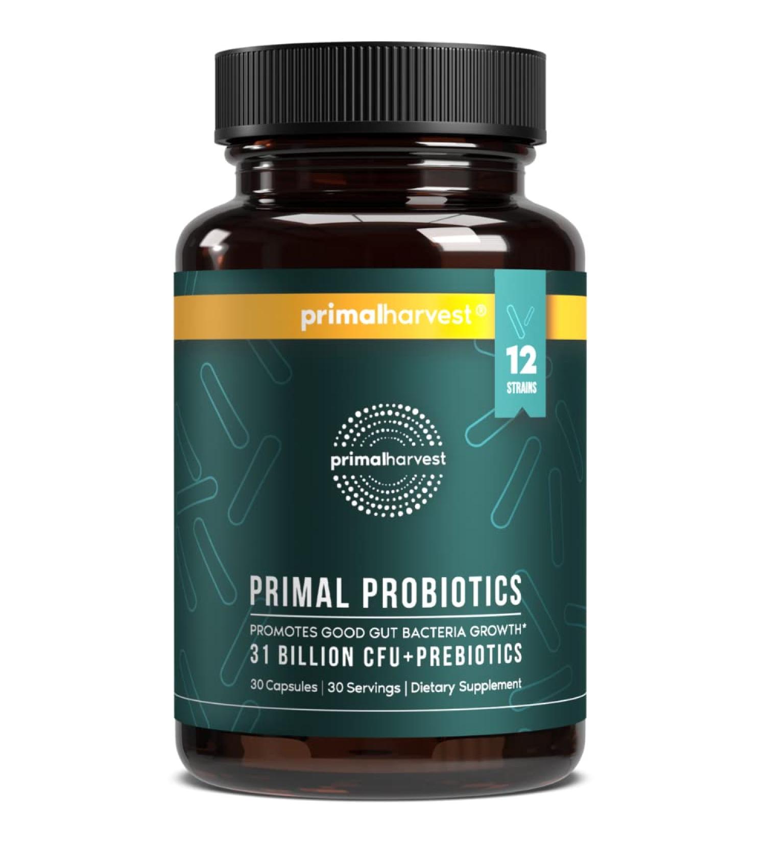 Primal Harvest Probiotics for Women & Men Daily Probiotic Supplement with 12 Strains for Gut & Digestive Health 30 Capsules 30 servings (1 Pack) - Buy Online on GoSupps.com