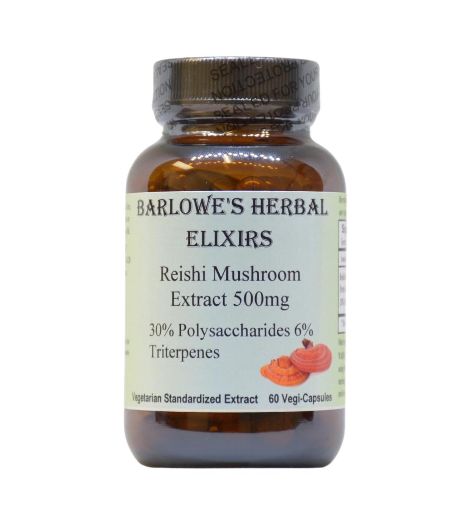 Barlowe's Herbal Elixirs Reishi Mushroom Extract Supplement | Red Reishi | Ganoderma Lucidum |30% Polysaccharides| 6% Triterpenes | 500mg | 60 Veggie Capsules - Buy Online on GoSupps.com