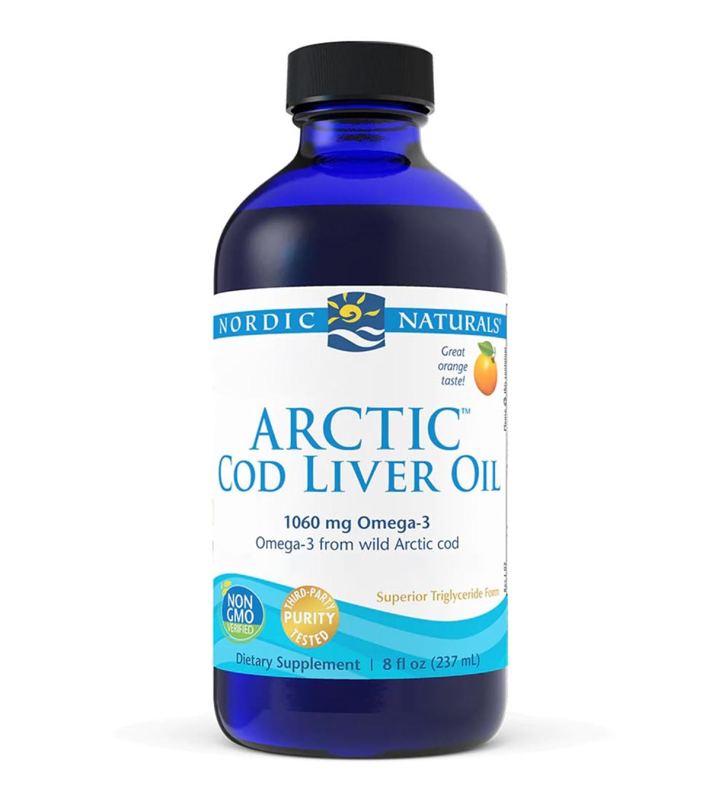 Nordic Naturals Arctic Cod Liver Oil 1060mg Omega-3 Cod Liver Oil with EPA and DHA Orange Taste 236 ml Lab Tested Soy Free Gluten Free Non-GMO - Buy Online on GoSupps.com