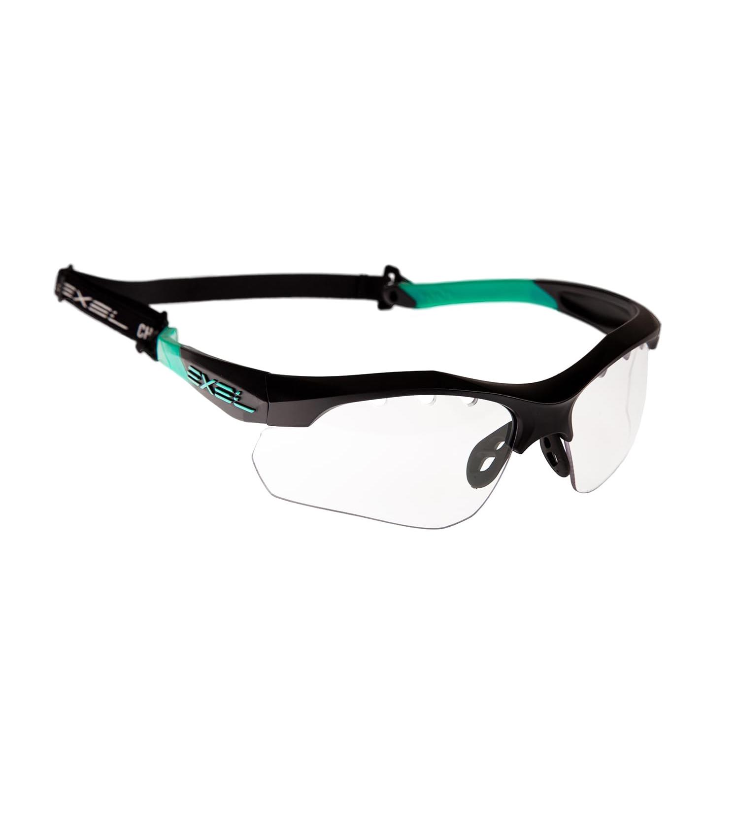 Exel Floorball Eyeguard - IFF Tested Guardian Glasses for Youth & Adults | Black/MINT with Neck Band & Cleaning Cloth - Buy Online on GoSupps.com