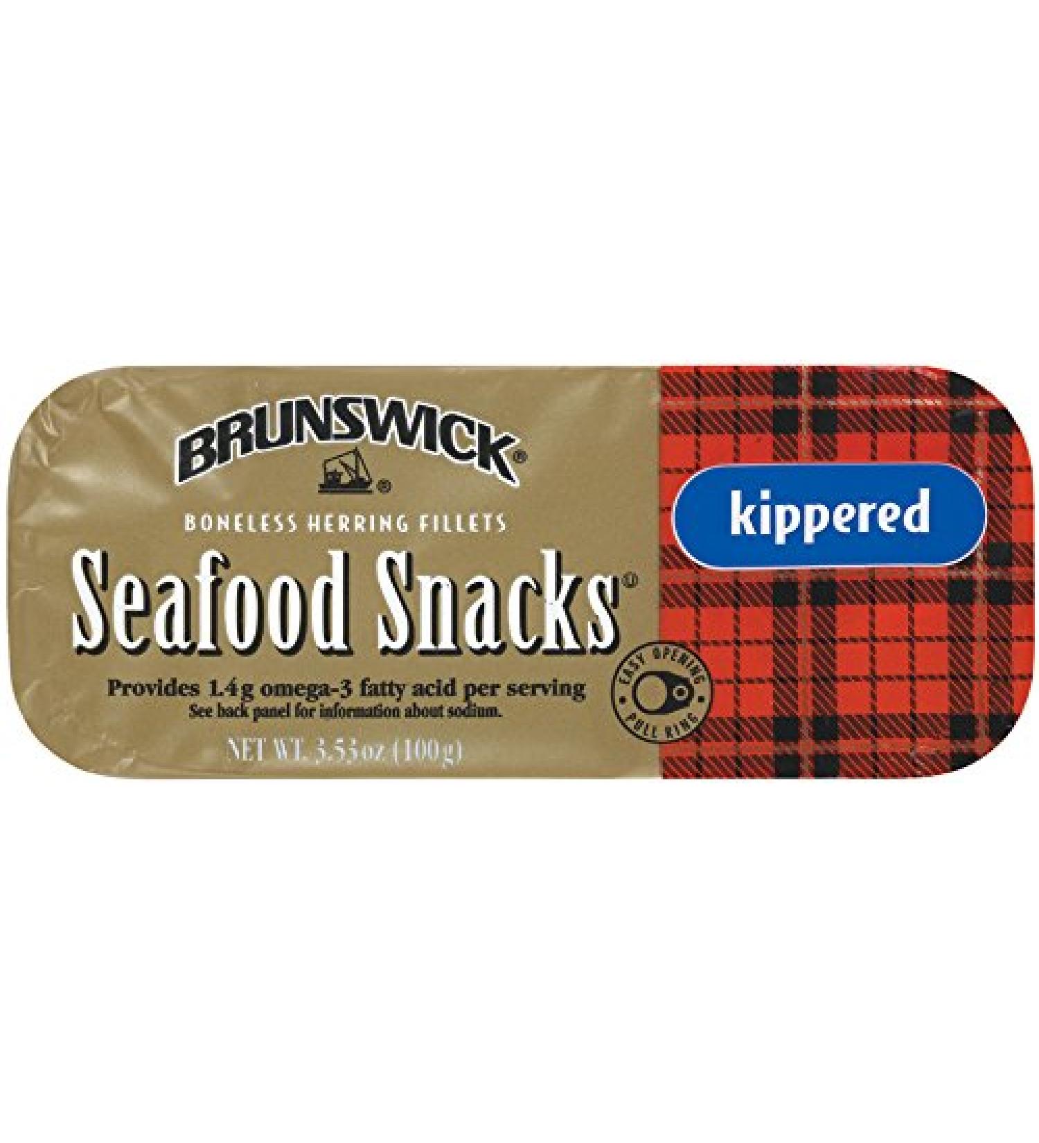 BRUNSWICK Boneless Kippered Herring Fillet Seafood Snacks, High Protein Food, Keto Food, Gluten Free Food, High Protein Snacks, Canned Food, Bulk Herring Fillets, 3.53 Ounce Cans (Pack of 18)