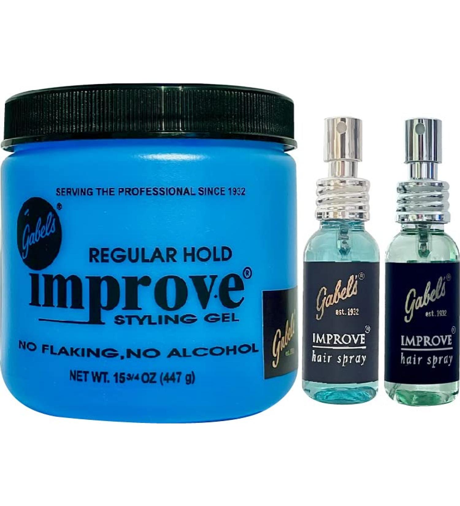 Improve Gabel's Styling Gel Blue Regular Hold (15.75 oz) and Hair Spray (1oz) each Blue and Green. Authentic Gabel's Manufacturer Direct has protection seal on jar of Styling Gel