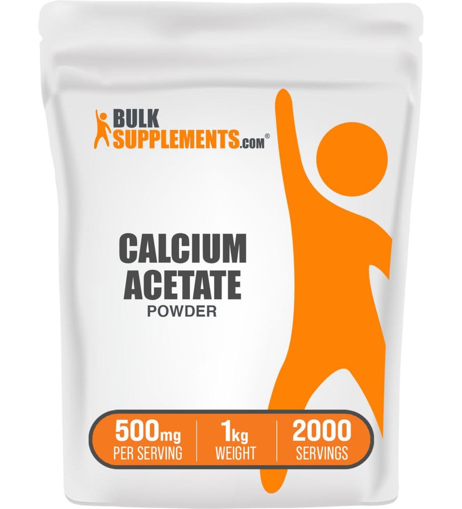 BulkSupplements.com Calcium Acetate Powder - Calcium Supplement Food Grade - Pure & Gluten Free 500mg per Serving 1kg (2.2 lbs) (Pack of 1) 35.2 Ounce (Pack of 1) - Buy Online on GoSupps.com