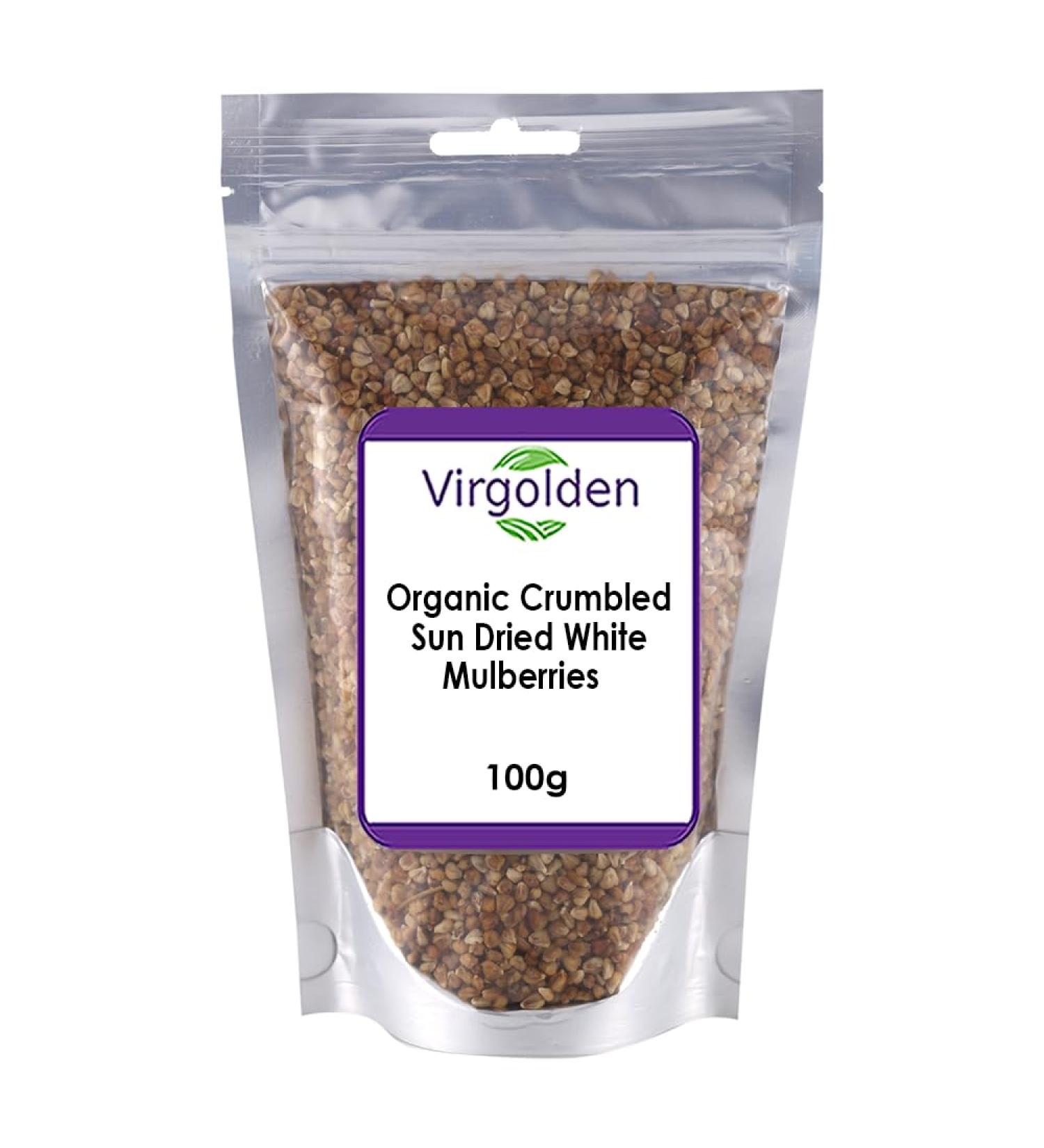 Organic Crumbled Sun Dried White Mulberries 100g by Virgolden Organic - Buy Online on GoSupps.com