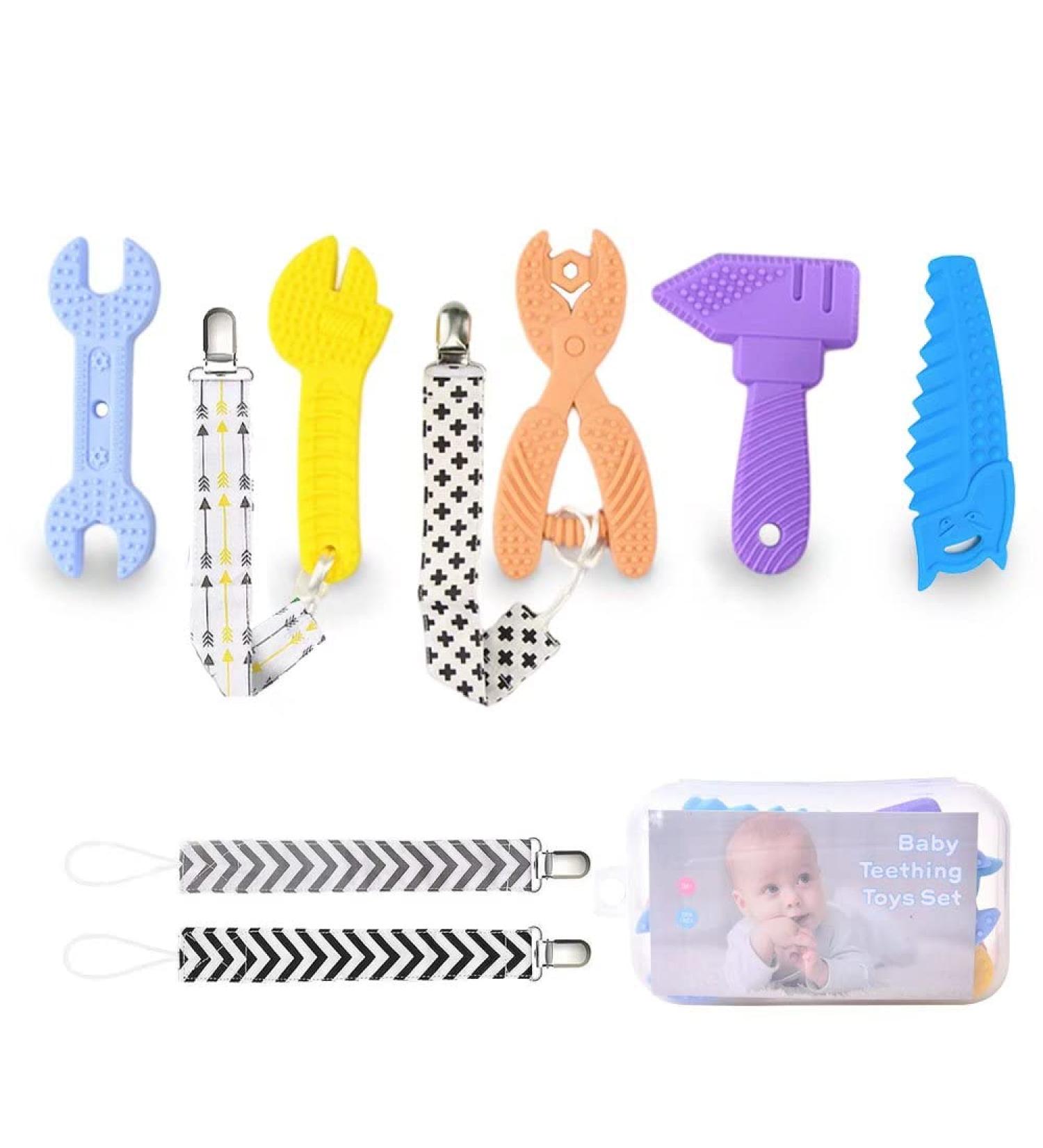 iZiv 5 Pack Soft Teething Toys for Babies 0-6 Months and 6-12 Months - Food Grade Silicone, BPA Free - Soothe Sore Gums, Baby Gift Set with Teether Clip - Buy Online on GoSupps.com