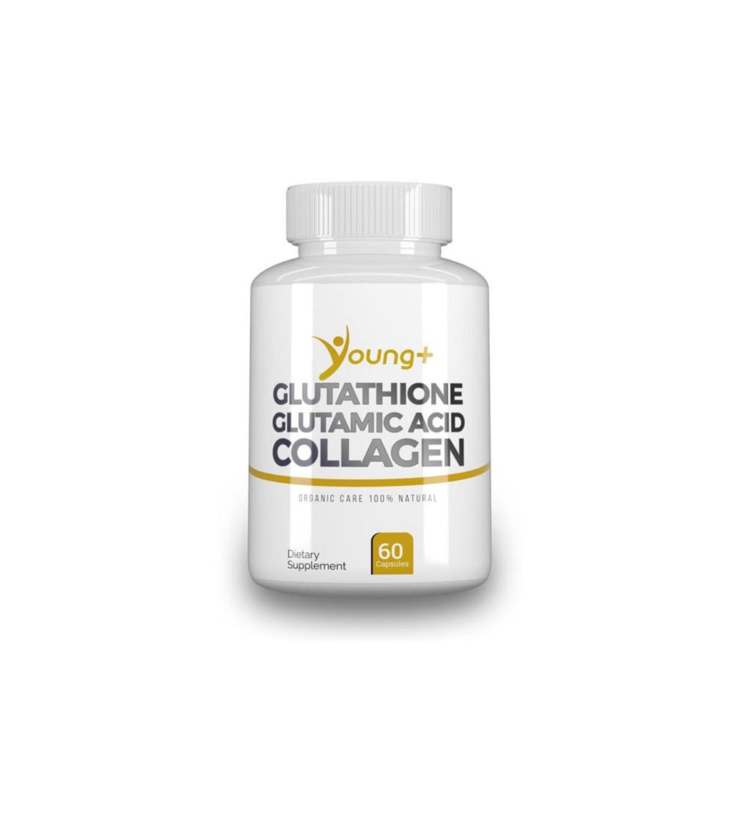 Buy Young+ Glutathione Glutamic Acid & Collagen Antioxidant Supplement 1000mg 60 Capsules for Optimal Health | Shop Internationally - Buy Online on GoSupps.com
