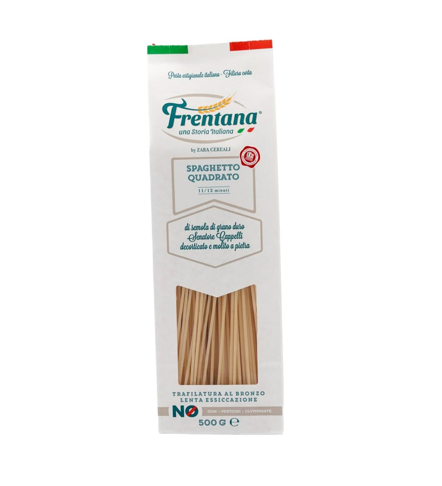 FRENTANA SRL FRENTANA Square spaghetti from durum wheat semolina Cappelli bronze drawn slowly dried Italian pasta artisanal production pack of 12 x 500gr
