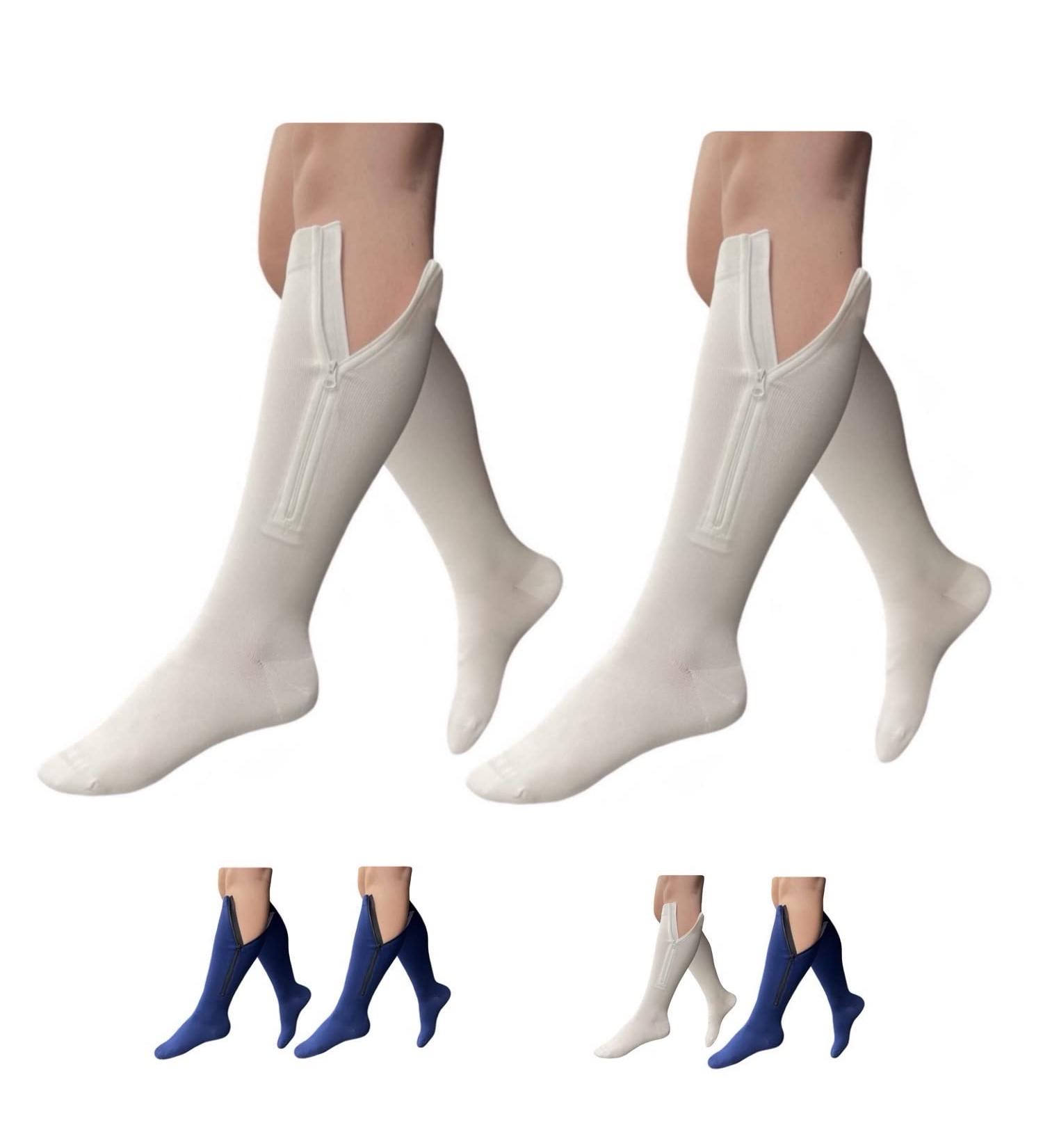 HealthyNees Closed Toe Compression Zip Socks 15-20mmHg - 2 Pairs in White & Navy - 3X-Large for Optimal Support | International Shipping Available - Buy Online on GoSupps.com