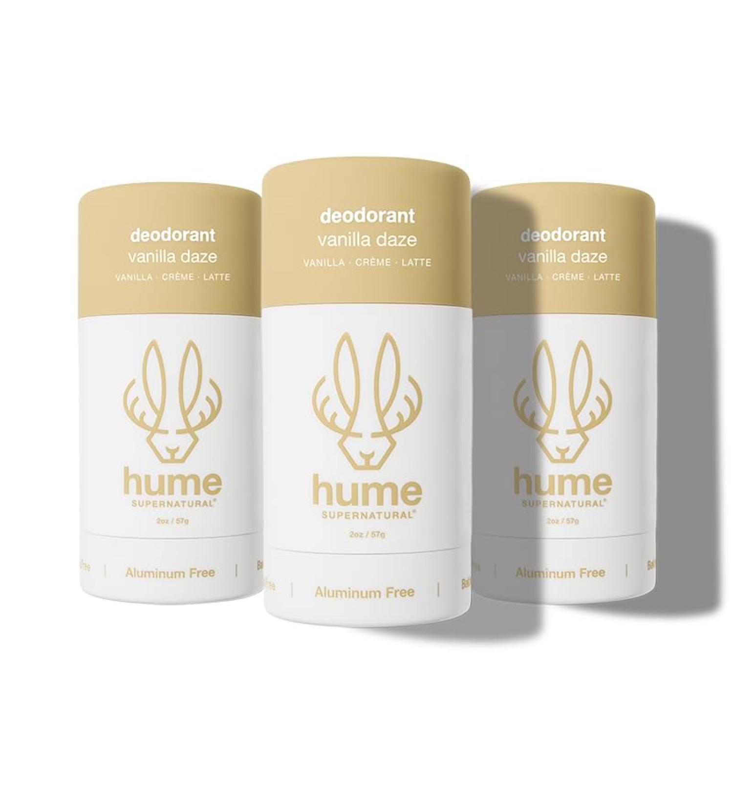 Hume Supernatural Aluminum Free Deodorant for Women & Men - Safe for Sensitive Skin - Probiotic Plant-Based Baking Soda Free Aloe & Cactus Flower Anti Sweat Stain & Odor - Vanilla Daze 3-Pack Vanilla Daze 3-Pack - Buy Online on GoSupps.com
