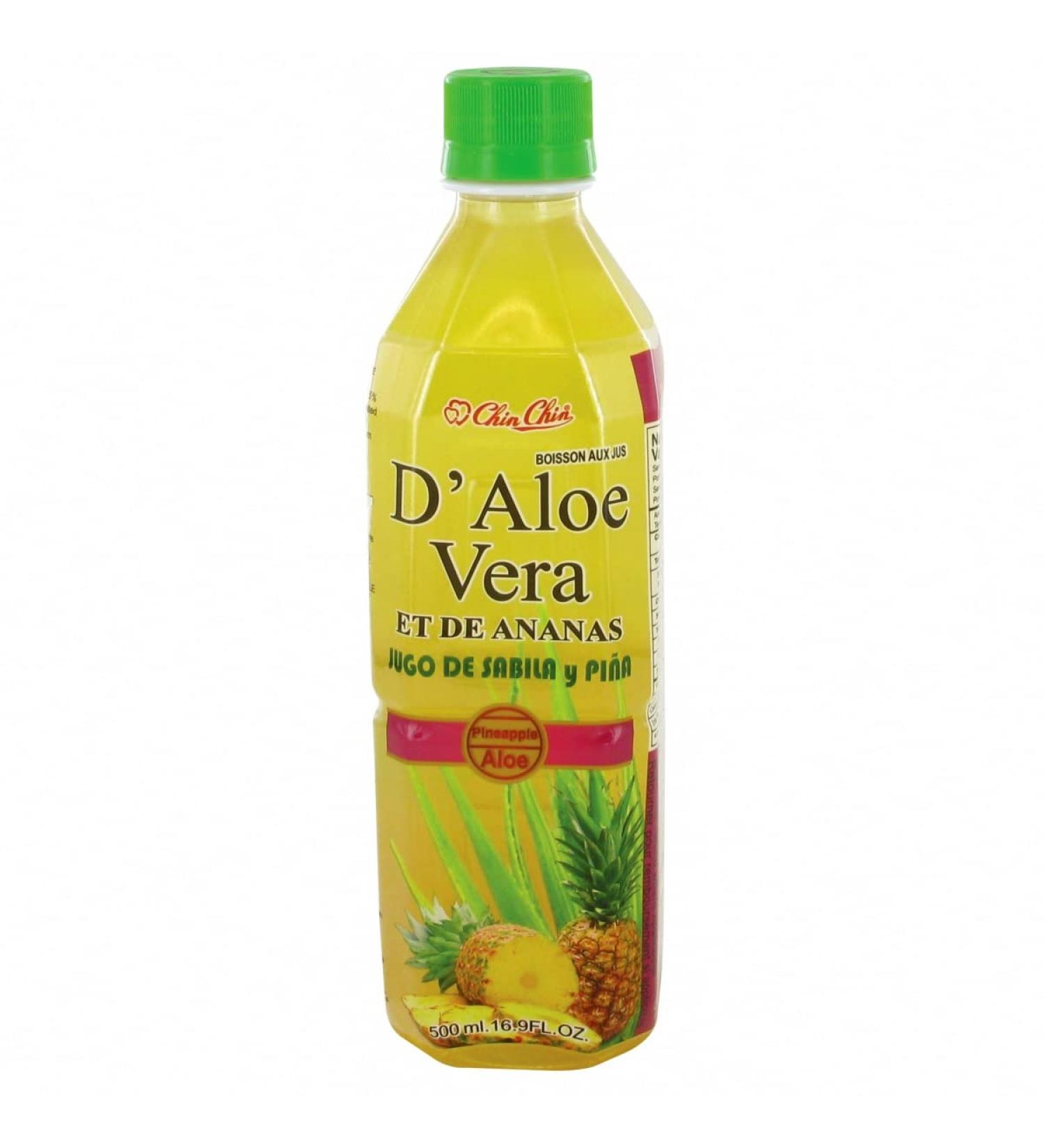 CHIN CHIN Aloe Vera and Pineapple Juice Drink 500ml - Lightly Sweetened, Low Calorie, (Pack of 6 bottles)