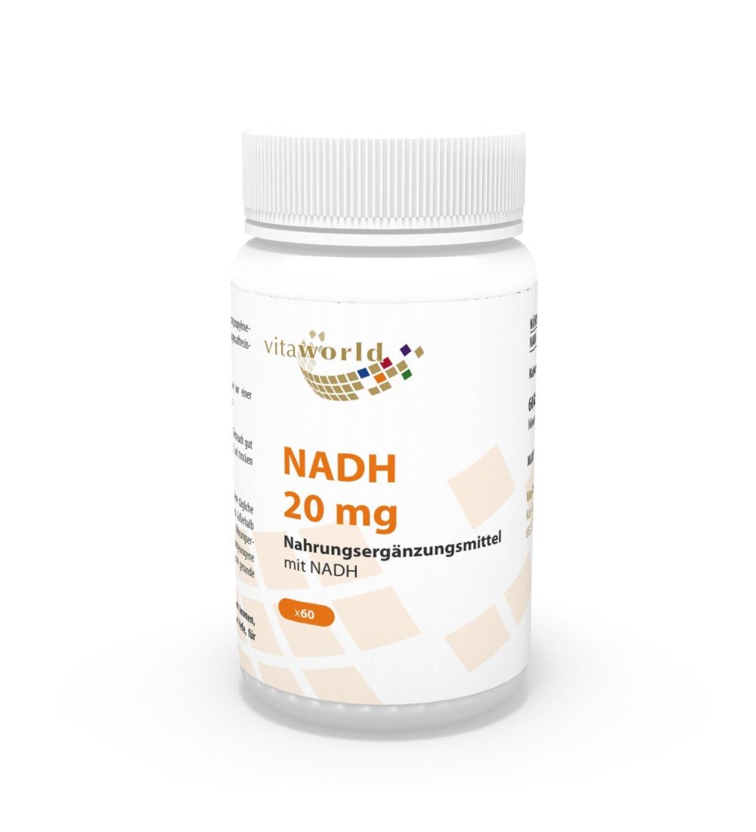 Vita World NADH 20mg (Each Capsule) 60 Vegetarian Capsules Made in Germany