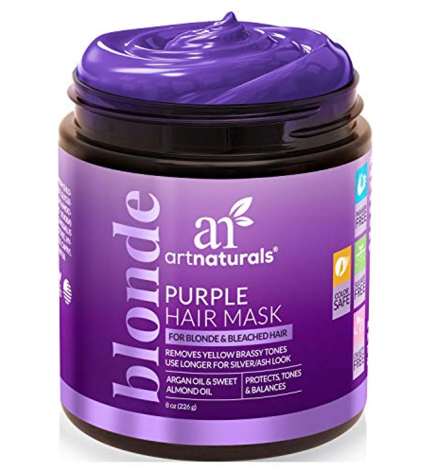 ArtNaturals Purple Hair Mask - For Blonde, Silver & Platinum Hair - Removes Yellow Brassy Tones - Deep Conditioning Treatment - Sulfate Free (8 Oz) - Buy Online on GoSupps.com
