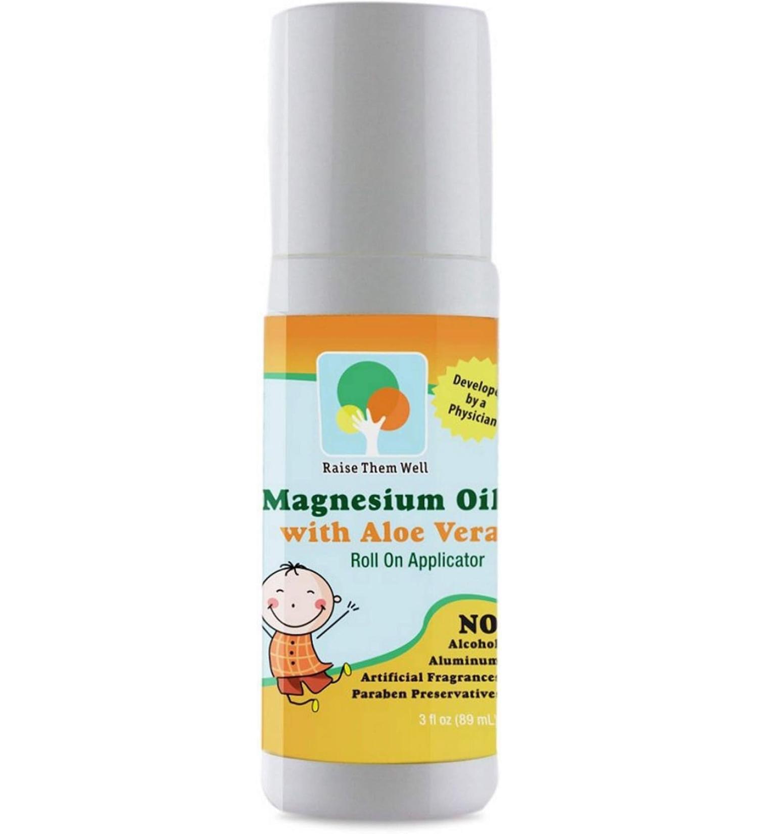 Raise Them Well Kids Magnesium Bundle Magnesium Oil Roll-On with Aloe Vera Strawberry Chewable Multivitamin & Unflavored Mag-Go Powder | Calming Support Sleep Aid & Nutrient Boost for Children