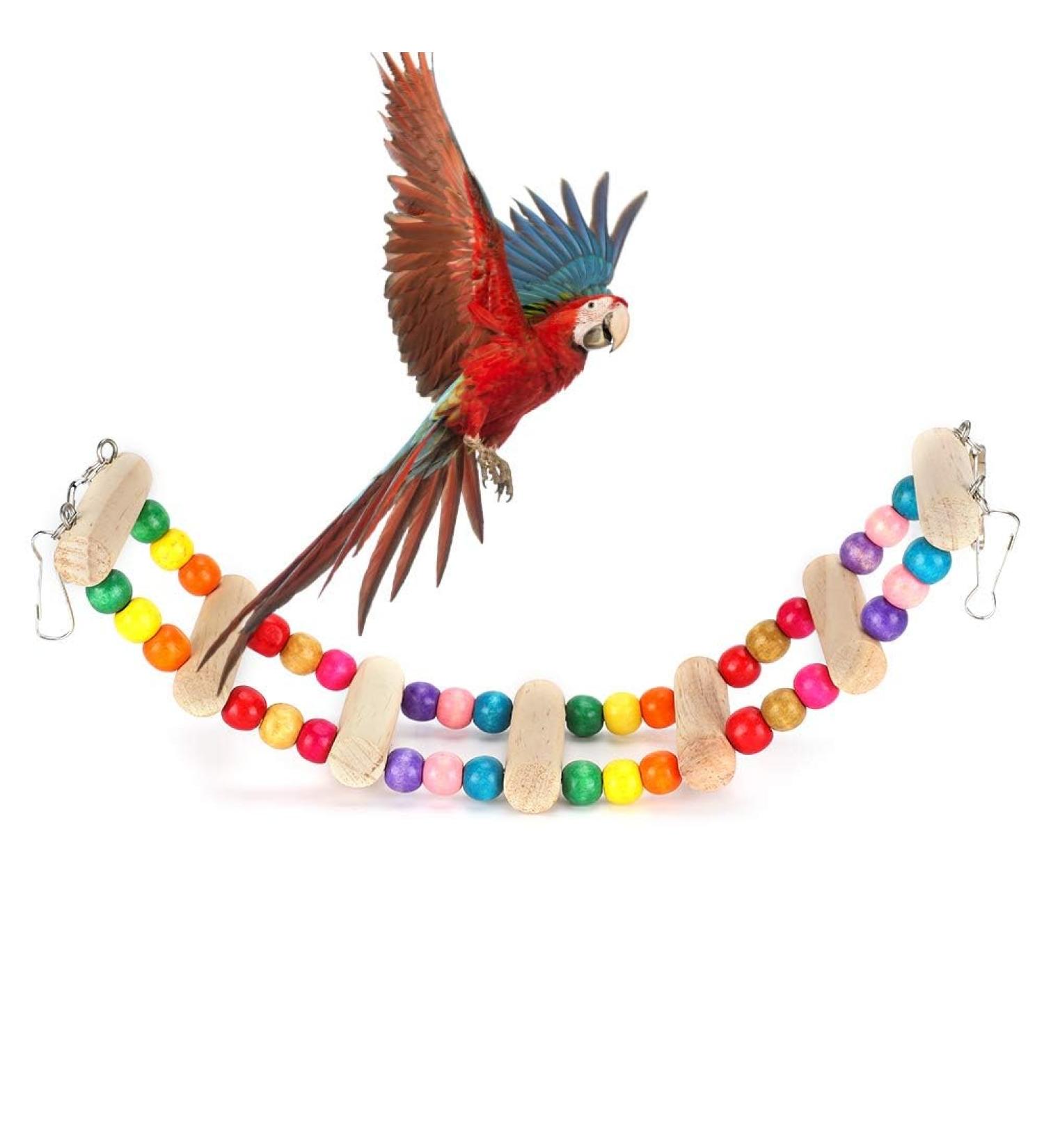 Pet Parrot Suspension Bridge Wooden Bird Cage Ladder Bridge Climbing Swing Toy for Cockatiel Parakeet Bird Perch Stand Pet Bird Cage Accessories for Rats Hamster Squirrel (6x30cm) - Buy Online on GoSupps.com