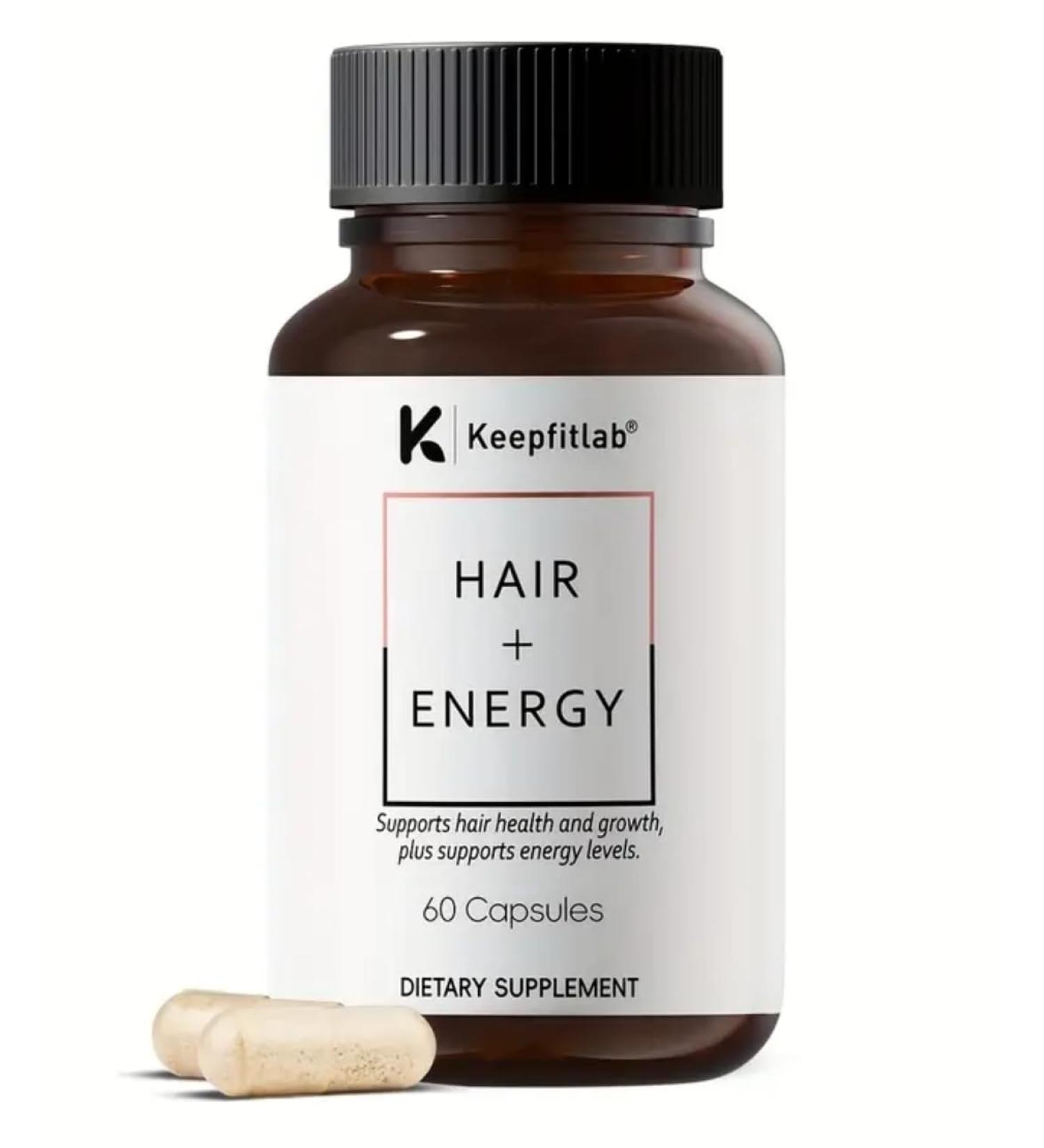 Keepfitlab Hair + Energy Supplement 60 Capsules Hair Growth Blend with Collagen Biotin Minerals 500mg - Buy Online on GoSupps.com