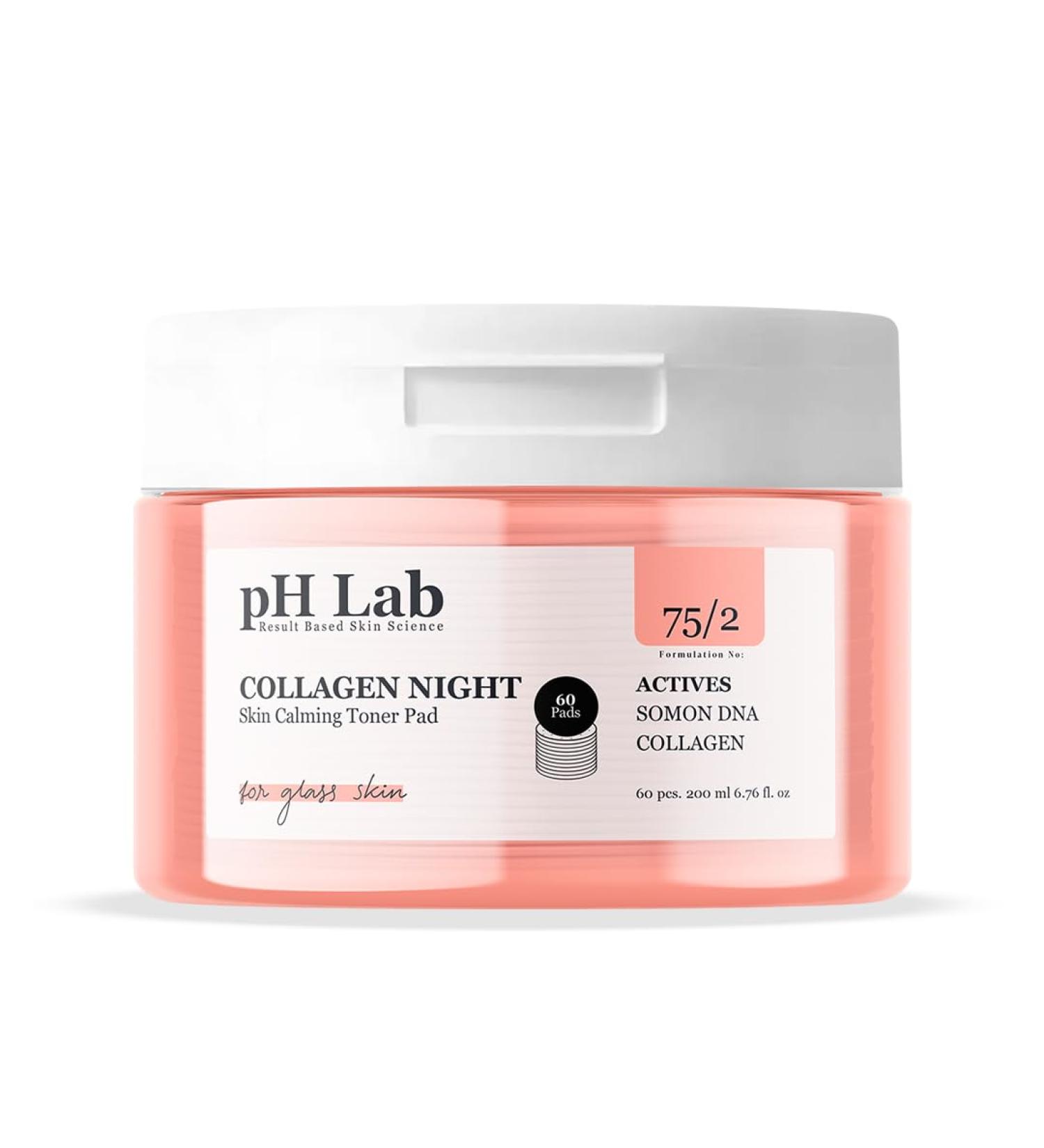 pH Lab Collagen Night Toner Pad Gentle Face Pads for Glowy & Smooth Skin with Salmon DNA 60 Pads - Buy Online on GoSupps.com