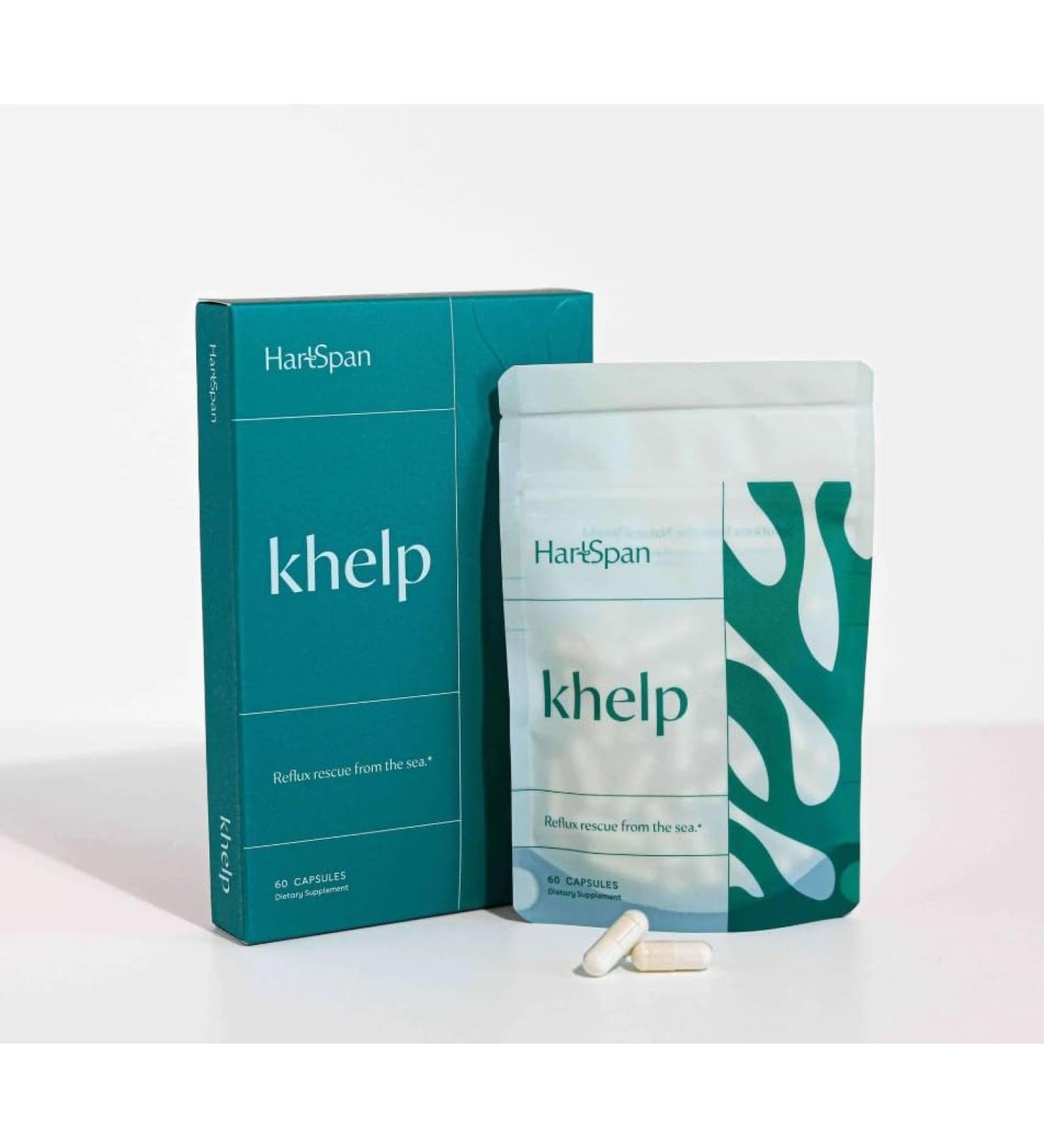 HartSpan Khelp All-Natural Reflux Support Premium Alginate Supplement | GERD, Heartburn, LPR & Acid Reflux | Drug-Free, Designed for Daily Use | No Dyes or Flavors | 60 Vegan Capsules - Buy Online on GoSupps.com