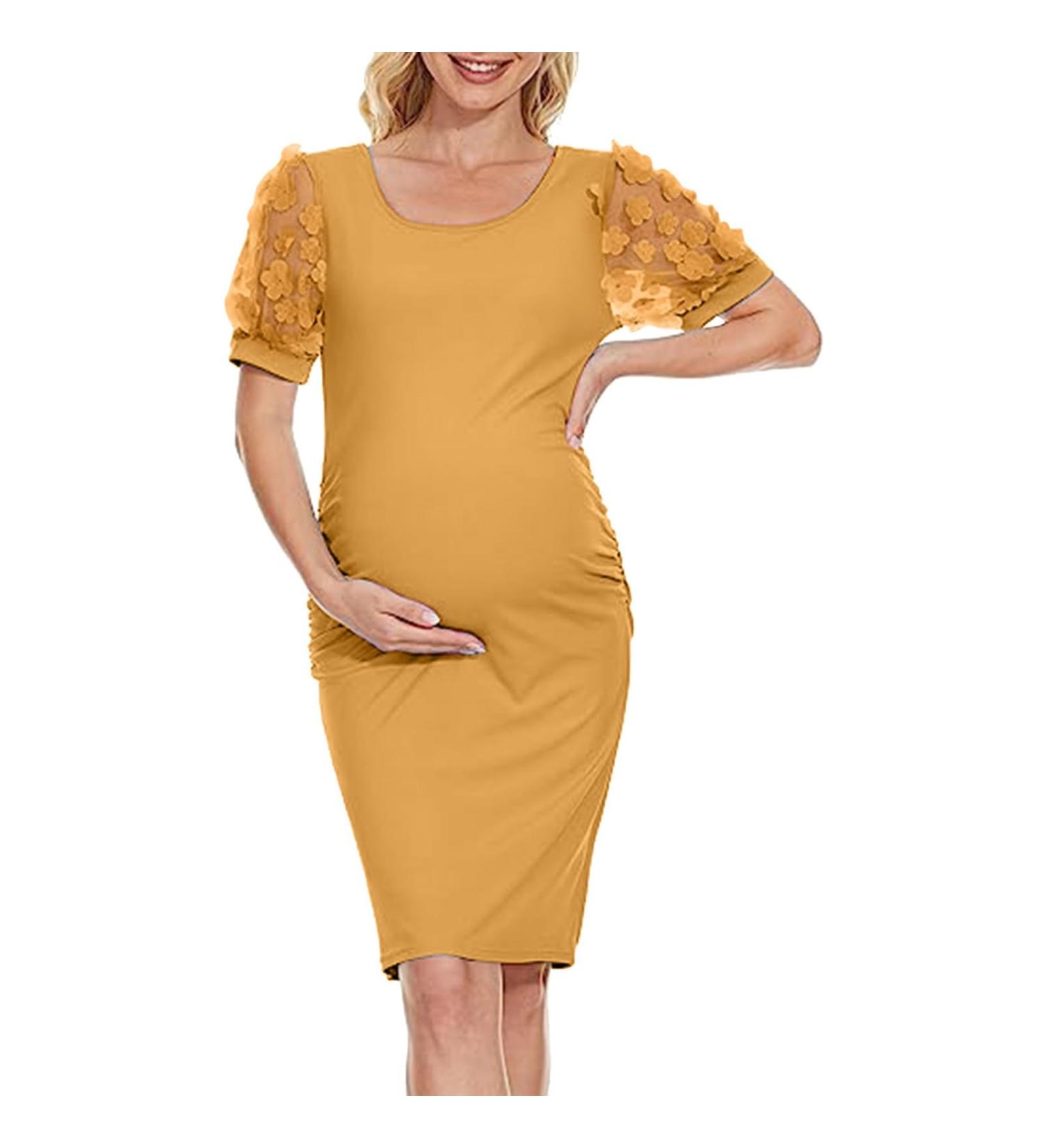 Robe d' t pour femme - Manches courtes - D contract e - Fleurs - l gante - Mini robe de maternit - Pour f te s ance photo - Couleur unie - Confortable S Jaune - Buy Online on GoSupps.com