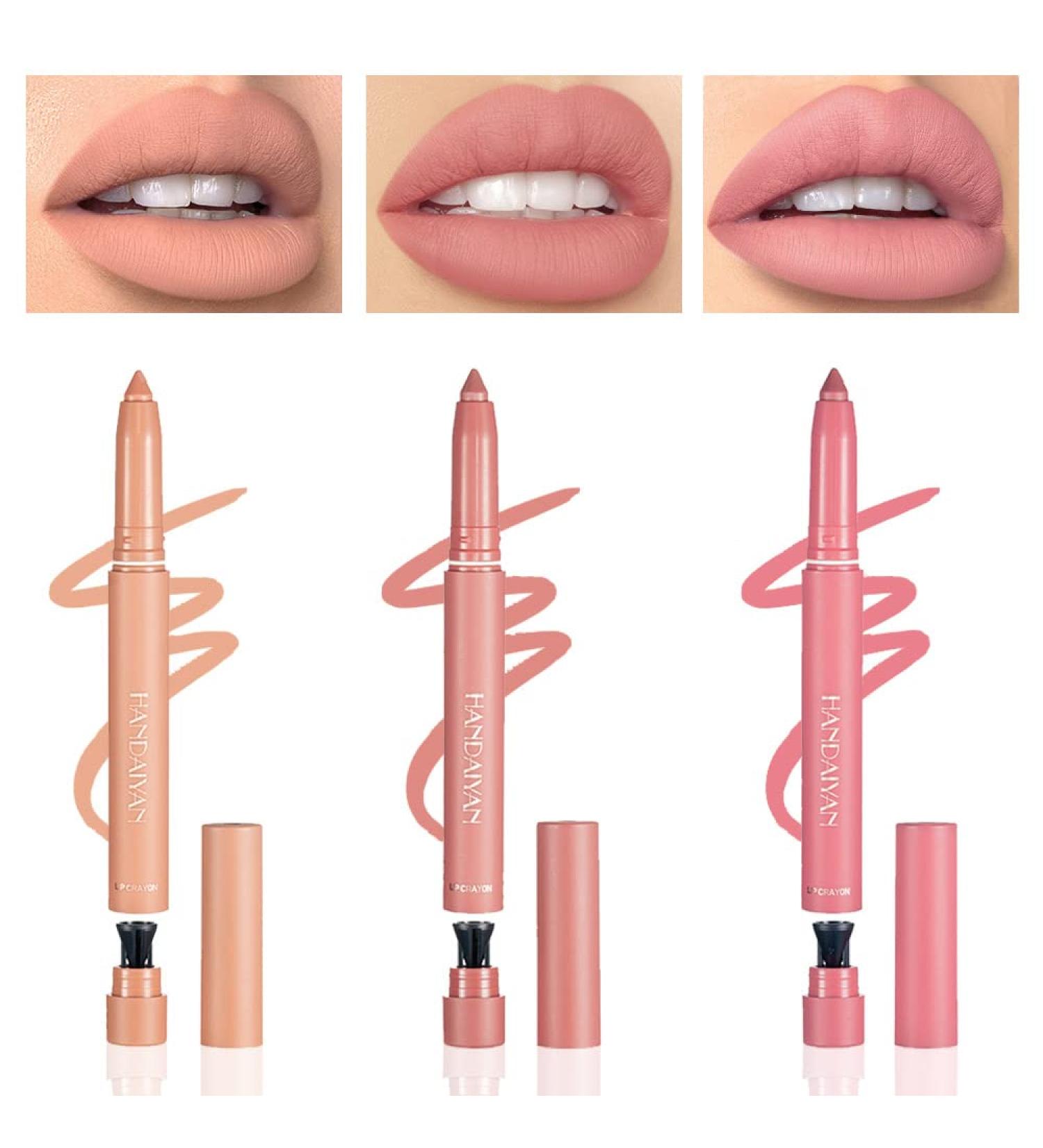 Waterproof Crayon Matte Nude Lipstick Lipliner Pack Set - 3 Colors | Longwear Moisture Smooth Matte Lipliner Pencil Collection with Built-in Sharpener - Buy Online on GoSupps.com