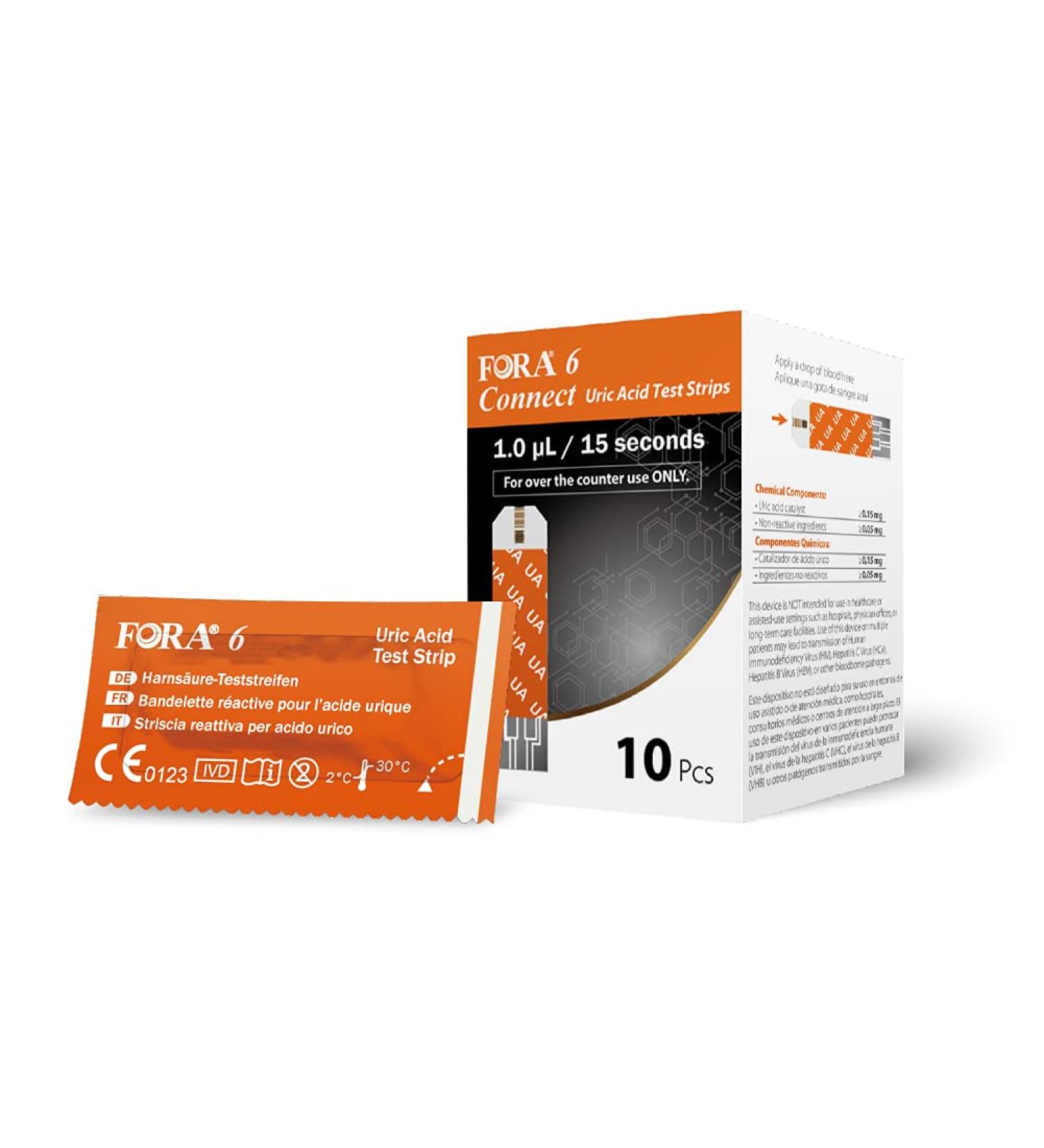 FORA 6 Connect 10 Blood Uric Acid Test Strips (10pcs/Box)