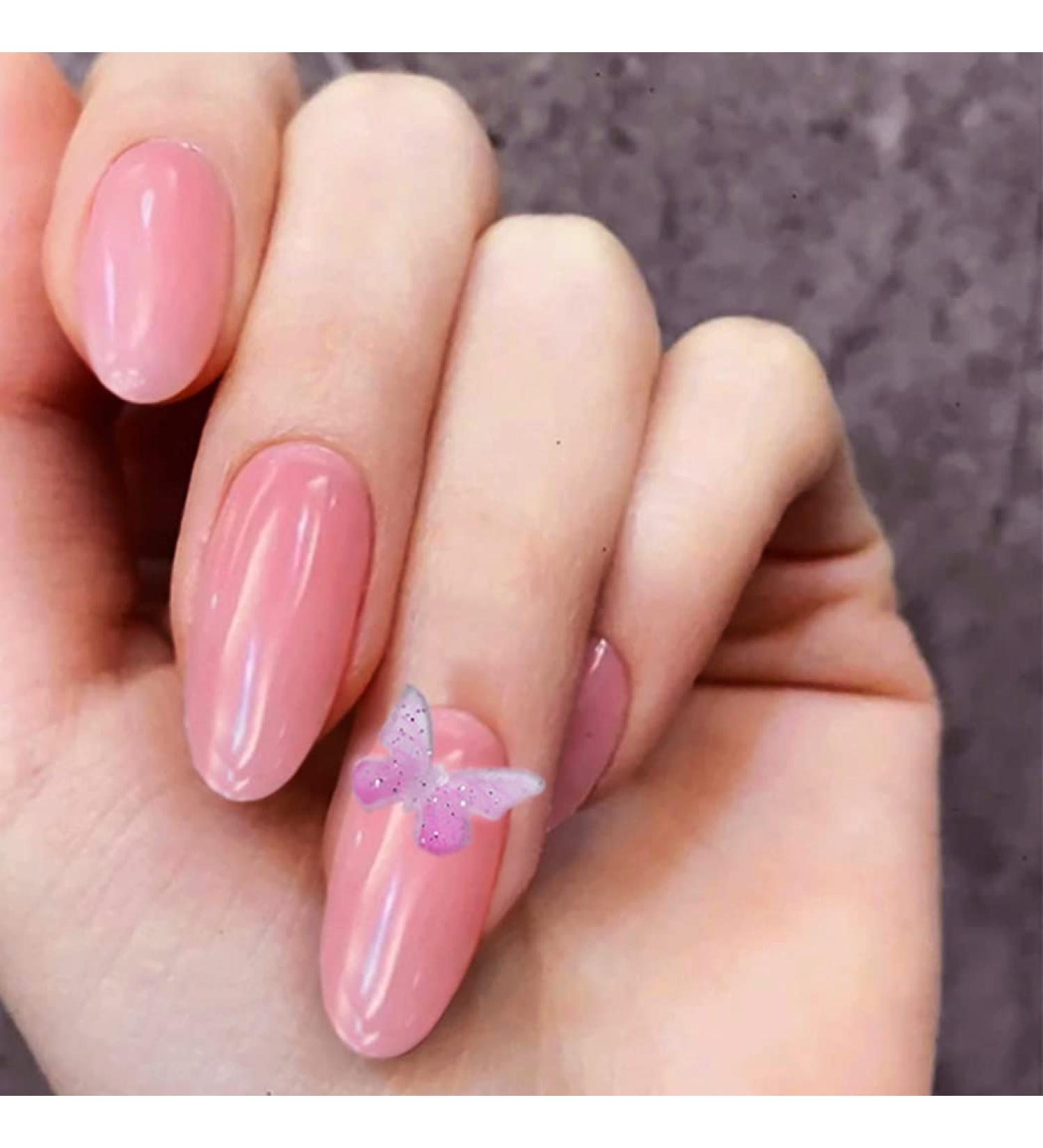Brishow Short Pink Butterfly Press-On Coffin Nails - 24 Acrylic Nails for Women & Girls - International Shipping Available - Buy Online on GoSupps.com