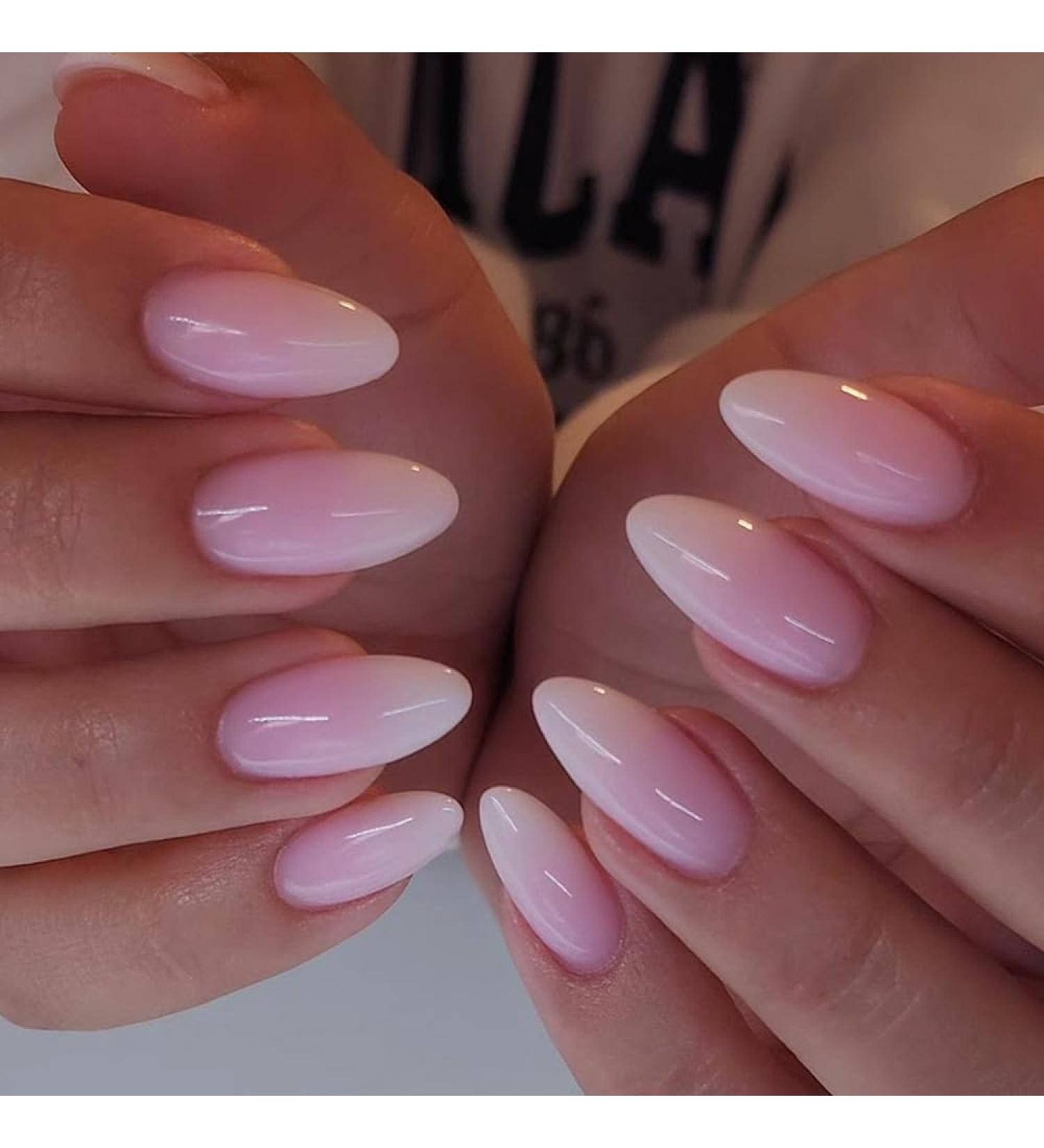 French Tip Press on Nails - Mid Press On Nails with Nail Tips Gradient Pink Almond Shape press on nails Acrylic False Nails Cute Artificial Nails - Buy Online on GoSupps.com