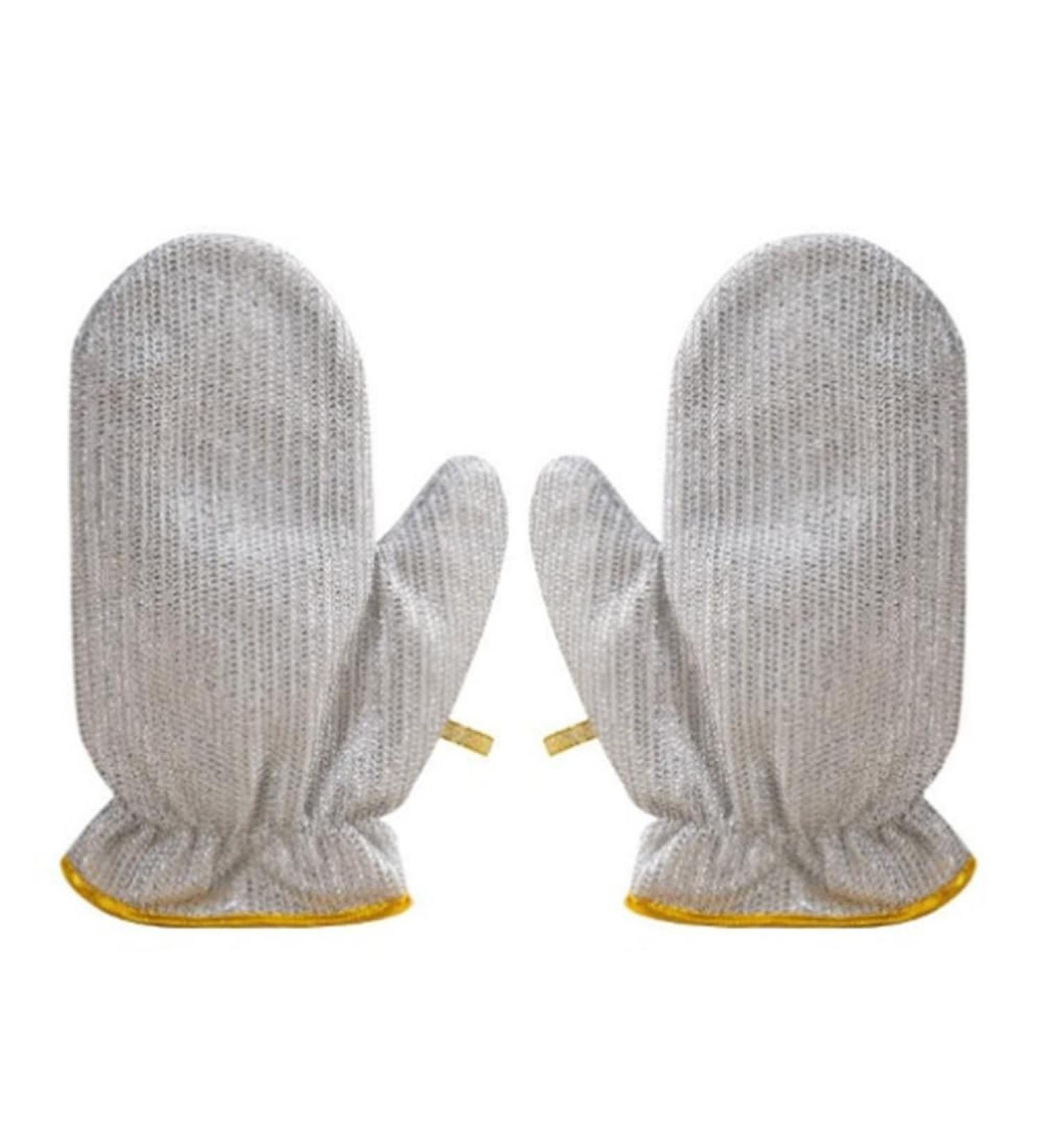 Dewedrt Wire Dishcloth Multipurpose Wire Dishwashing Clean Gloves Kitchen Tool Silver & Yellow 1Pair - Buy Online on GoSupps.com