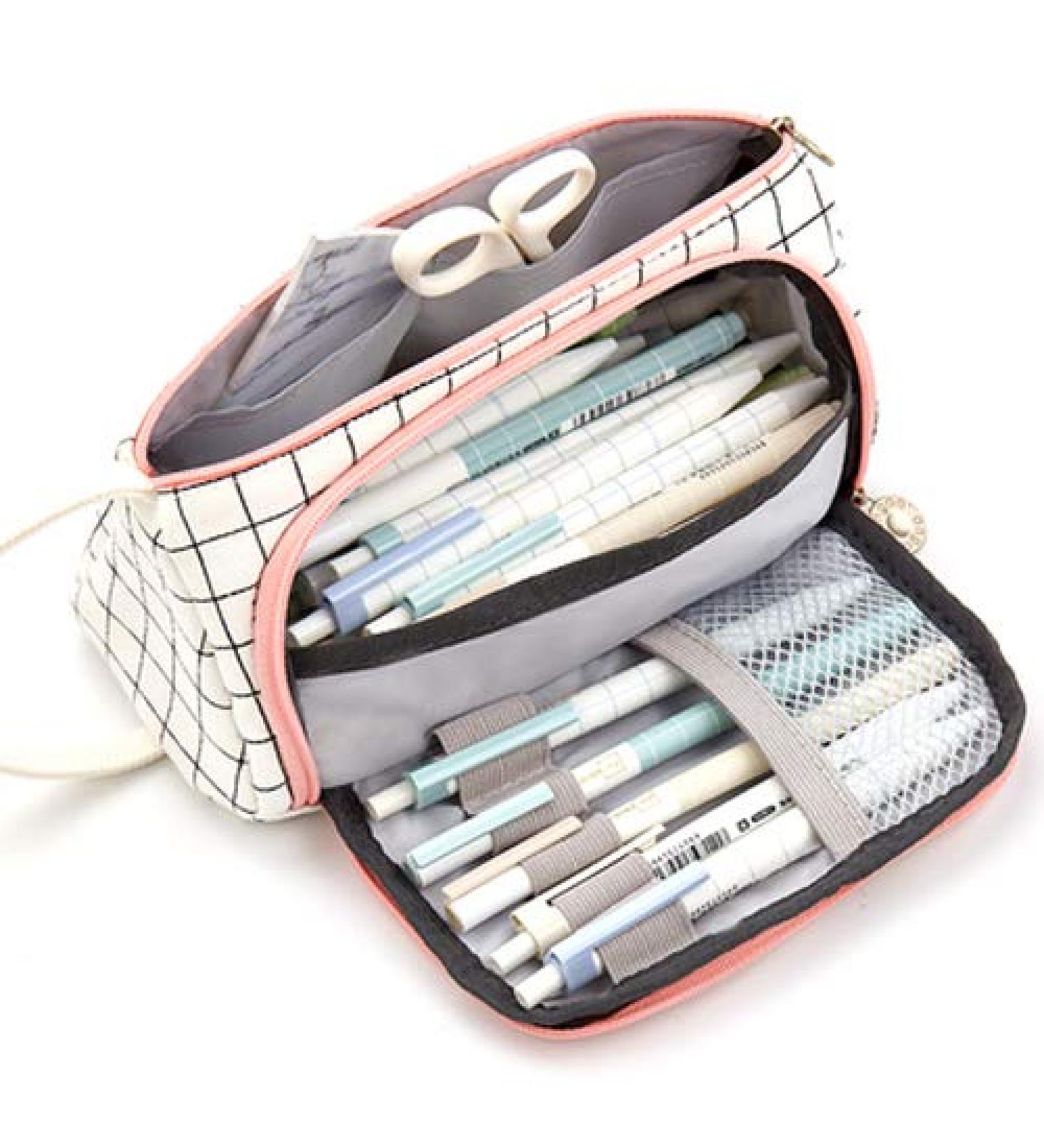 Buy KAXISS Spring Folders - Large Capacity Canvas Pencil & Cosmetic Pockets with Zipper | Stylish Stationery Folder for Boys & Girls - Buy Online on GoSupps.com