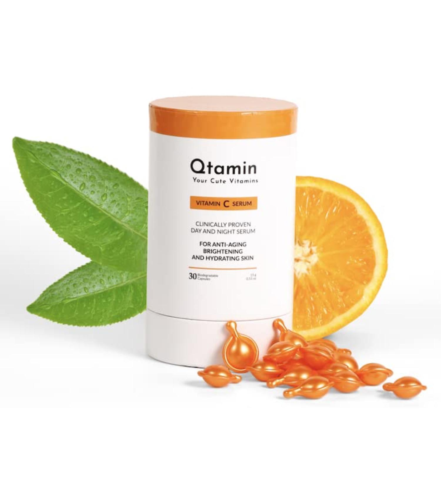 Qtamin Vitamin C Face Serum Capsules - Moisturizing & Anti-Aging Formula (30 Count) - 1oz Bottle - Buy Online on GoSupps.com