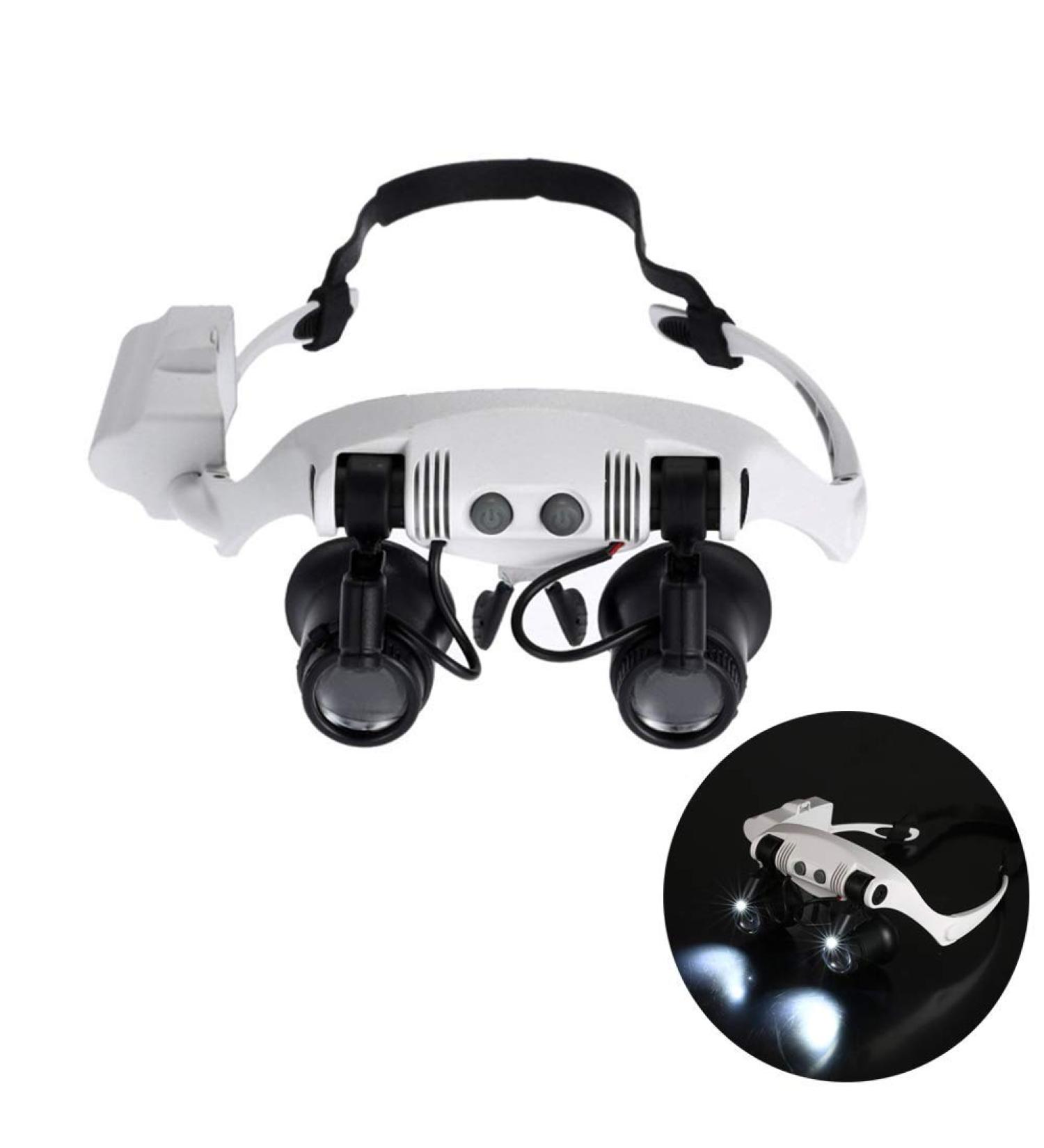 Magnifier 10X 15X 20X 25X with 2 LED Light Double Eye Glasses Headhand Wearing Magnifying Jeweler Watch Clock Repair Loupe - Buy Online on GoSupps.com