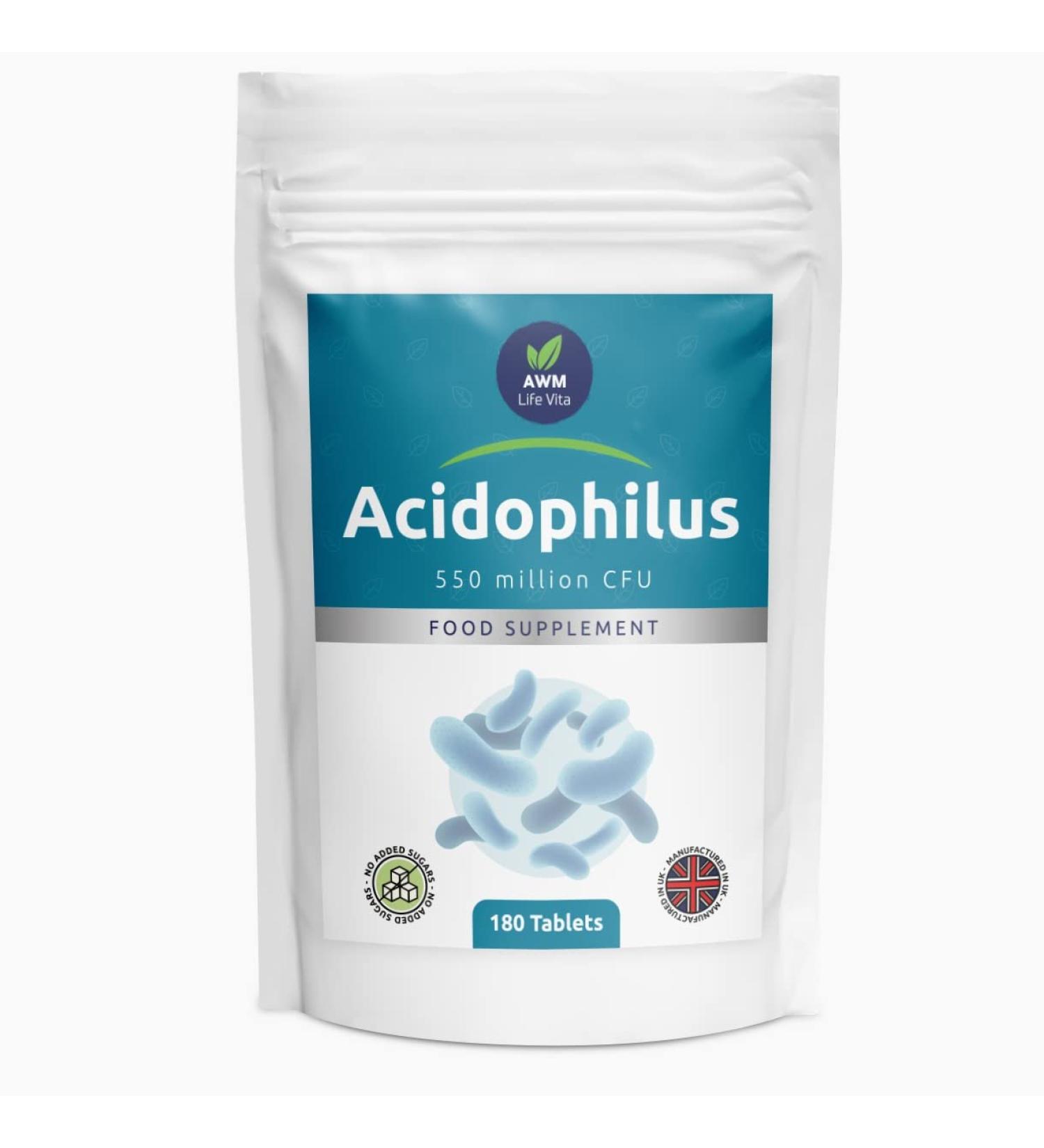 Acidophilus Probiotic 550 Million CFU x 180 Tablets for Gut Health - 6 Month Supply - Buy Online on GoSupps.com