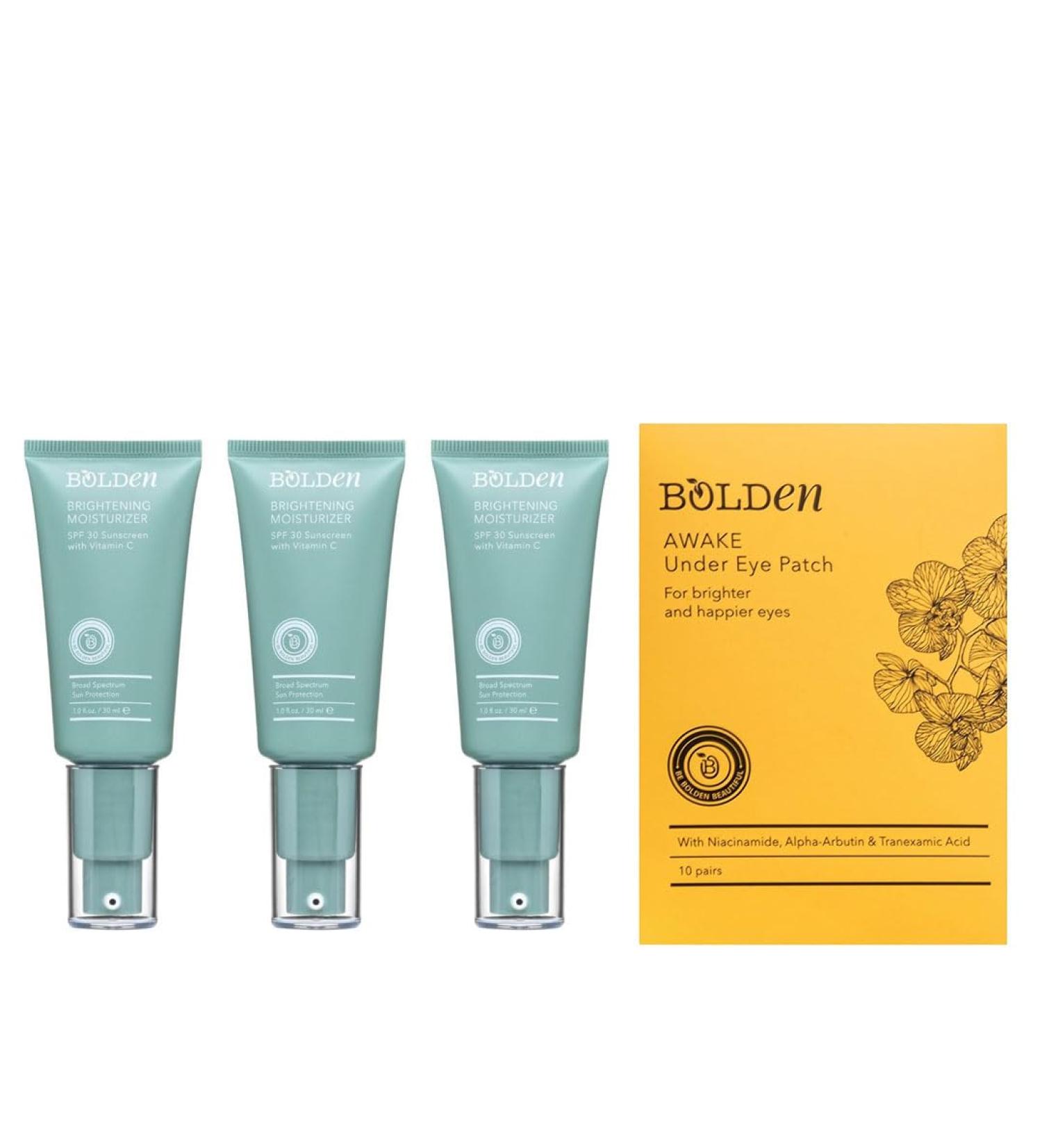 BOLDEN SPF 30 Face Moisturizer (3 pack) & Under Eye Patches Bundle Vitamin C Sunscreen + Brightening Eye Masks | Broad Spectrum - Buy Online on GoSupps.com