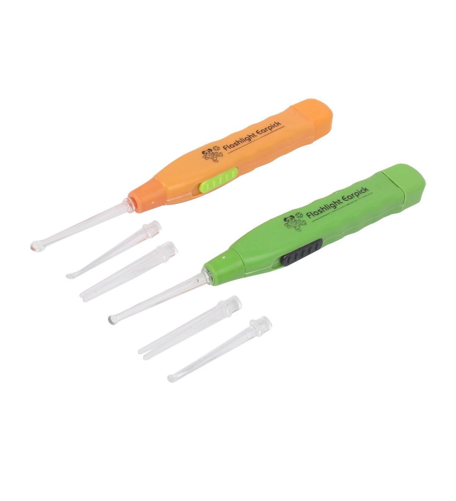 Qtqgoitem Plastic Grip Flashlight Earpick Ear Wax Cleaner Tool 2pcs Orange Green (Model: 24c 685 41e 23a 778)